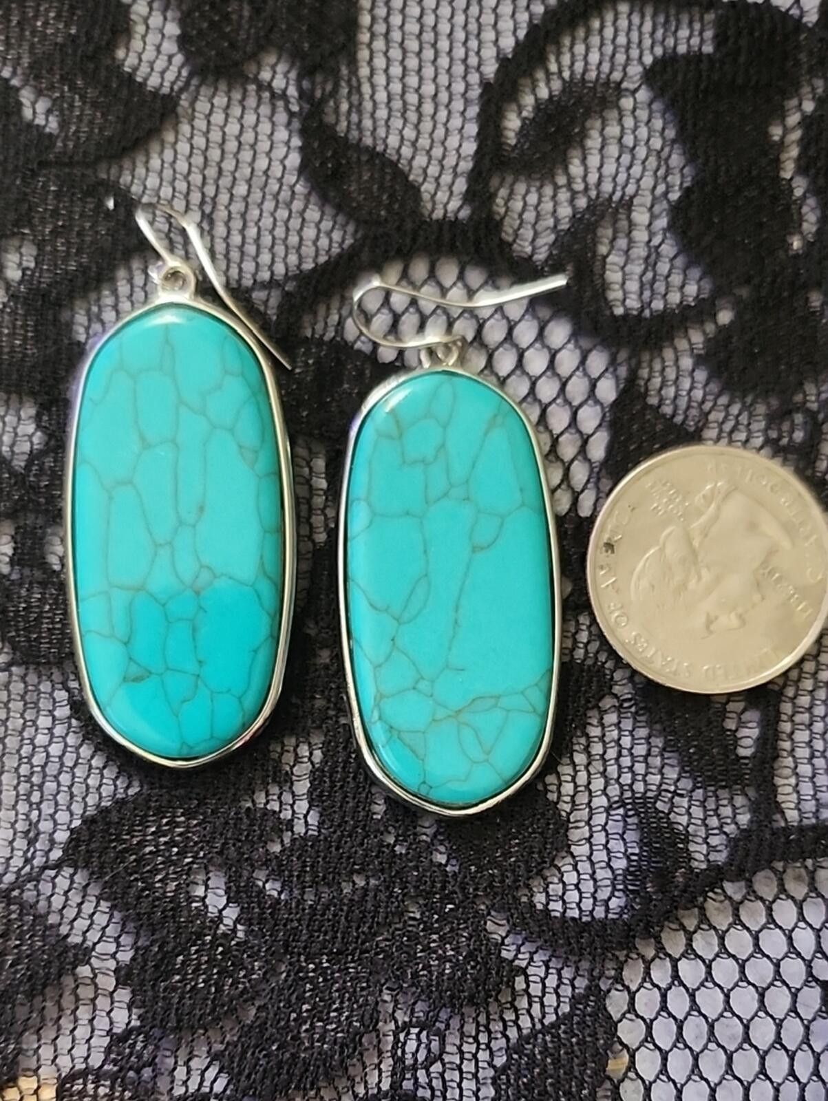 Other Turquoise Looking Oval Drop Stone Hook Earrings Size ONE SIZE - 4 Thumbnail