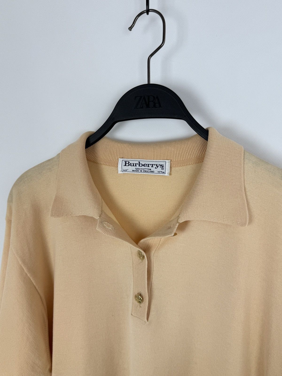 Burberry 1990’s Vintage Burberrys Peach Cotton Knitted Polo Shirt Size XL / US 12-14 / IT 48-50 - 3 Thumbnail
