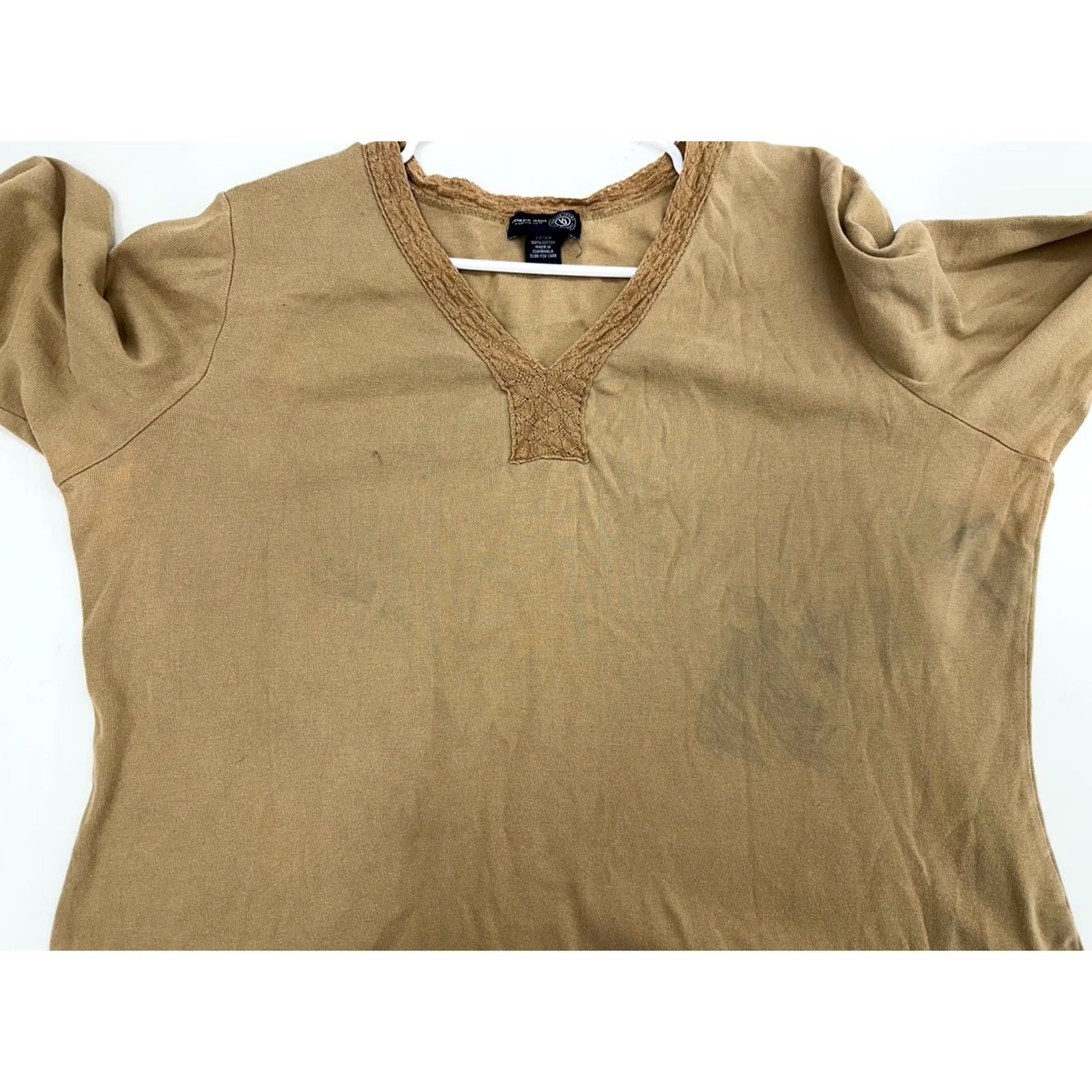 Vintage Venezia Jeans Womens Shirt Brown V-Neck Long Sleeve Size 22/24 Crochet Trim 90s Classic Size XL / US 12-14 / IT 48-50 - 2 Thumbnail