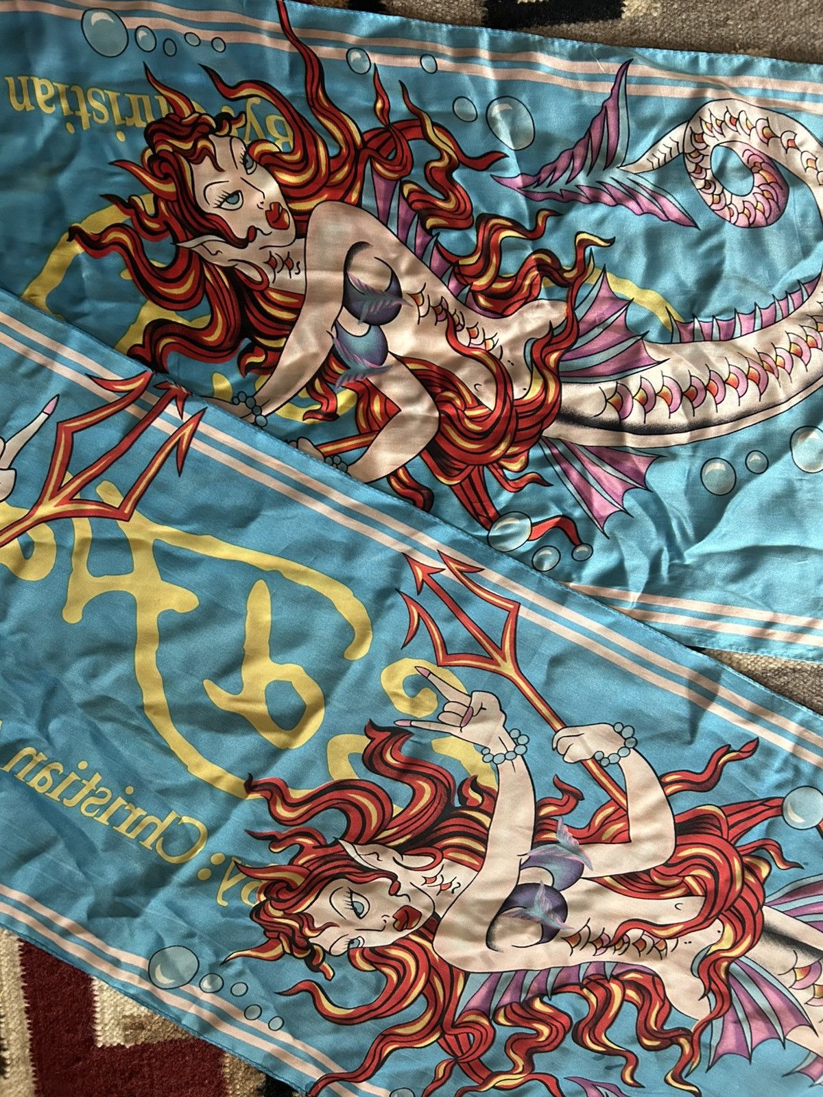 Ed Hardy Vintage Y2K Ed Hardy Christian Audigier Silk Scarf Mermaid Size ONE SIZE - 2 Thumbnail