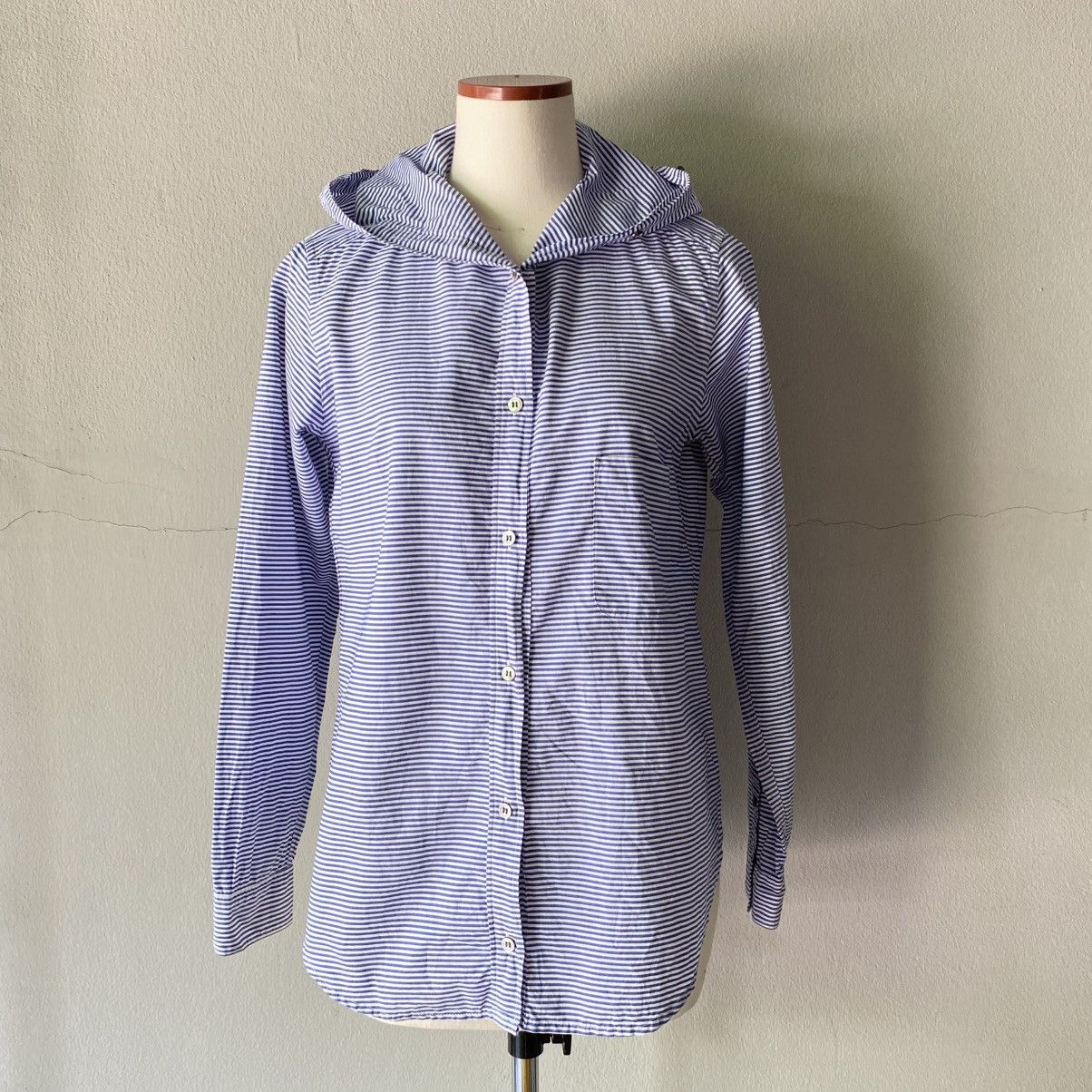 FRAPBOISH Blue Striped Hoodie Sailor Collar Shirt