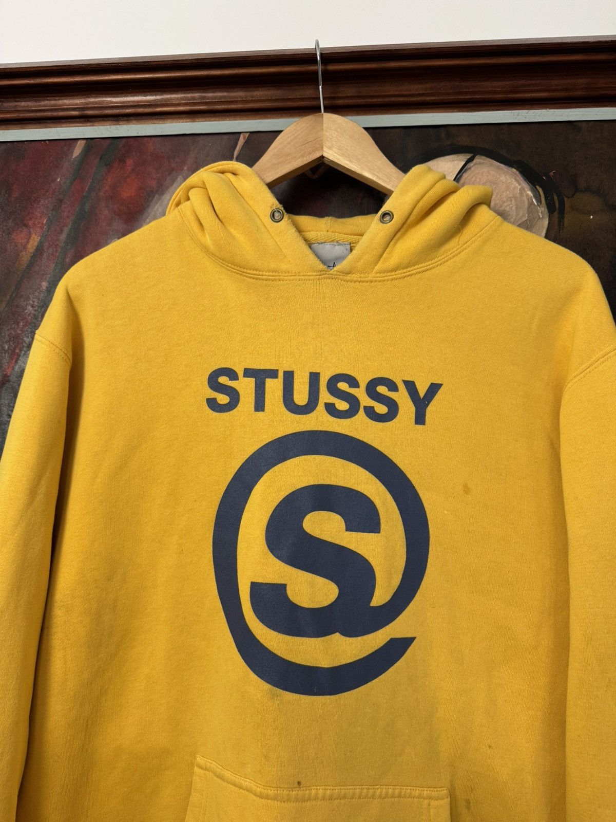Stussy 💥90s STUSSY BIG LOGO YELLOW HOODIE DISTRESSED WASHED SKATE Size US M / EU 48-50 / 2 - 2 Thumbnail