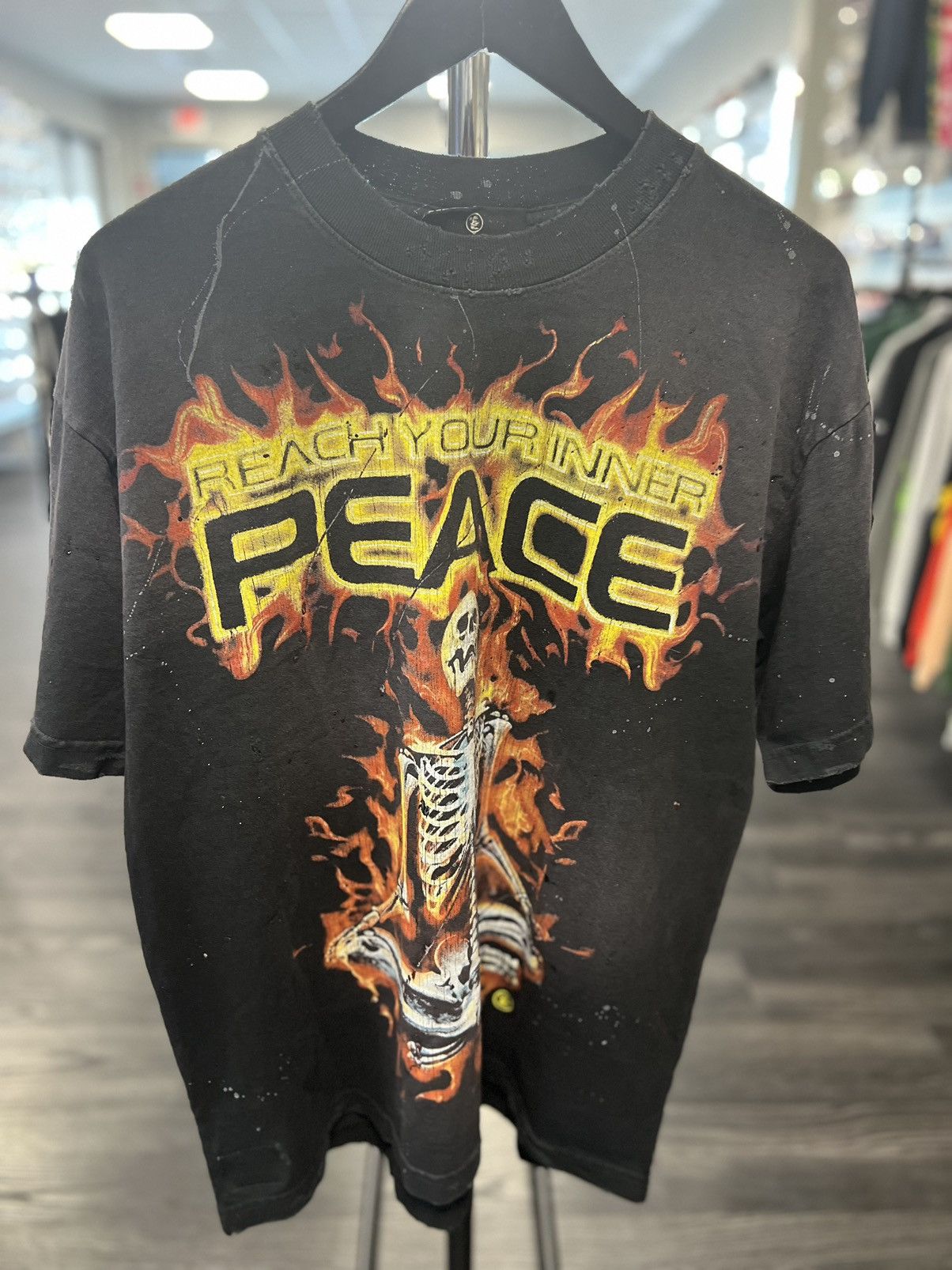 image of Hellstar “Reach Your Inner Peace” Fire Black T-Shirt, Men's (Size Medium)
