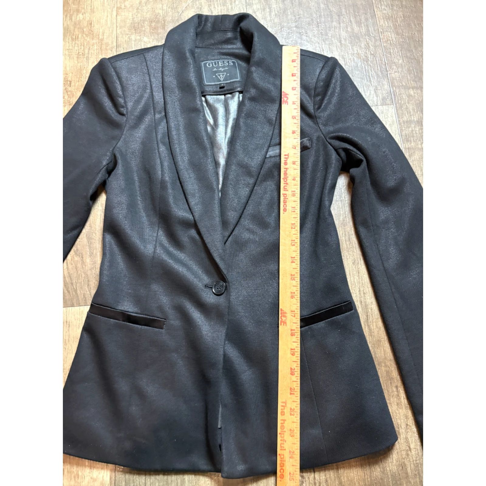 Guess VINTAGE GUESS Blazer Jacket Womens Size 2 Black Metallic Shine One-Button Formal Wear Women Size XS / US 0-2 / IT 36-38 - 3 Thumbnail
