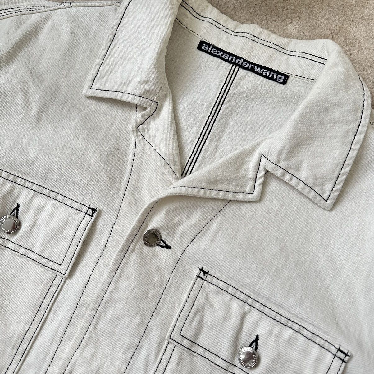 Alexander Wang × Designer Alexander Wang White Overdyed Denim Short Sleeve Shirt Size US M / EU 48-50 / 2 - 4 Thumbnail