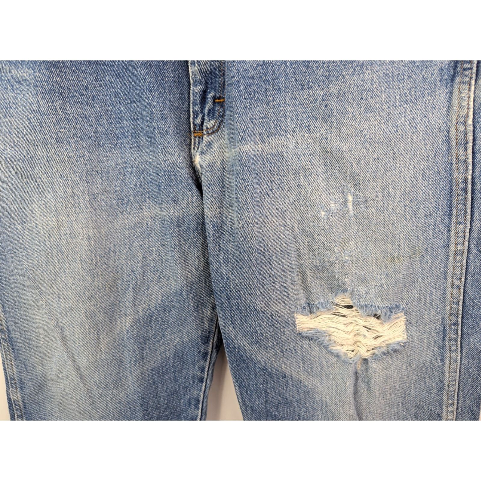 Denime Rustler Jeans 32x28 Regular Straight Denim Jeans Mens Blue Distressed Vintage Workwear 90s Grunge Streetwear Size US 32 / EU 48 - 2 Thumbnail