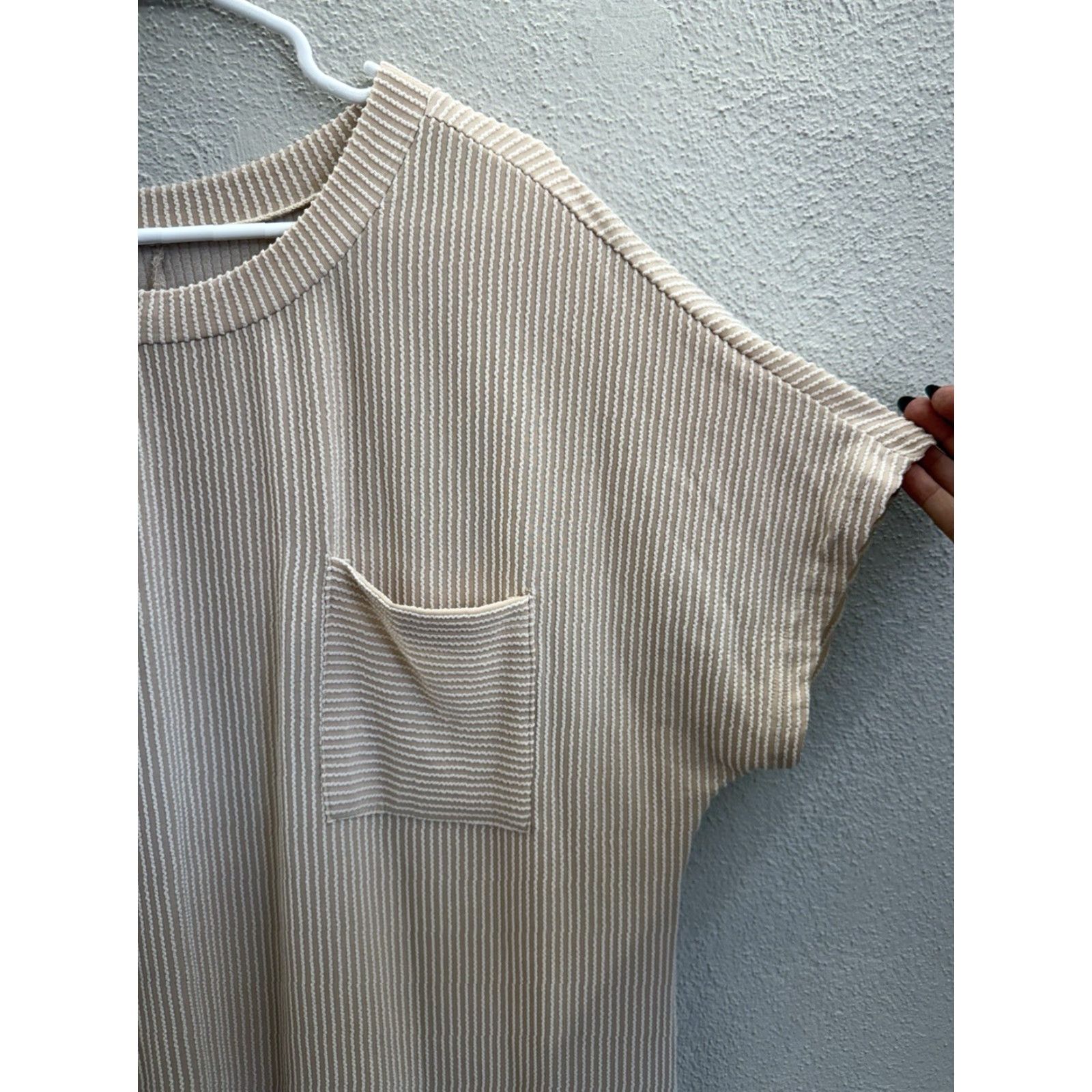 Vintage Unbranded Womens Dress 2XL Tan White Textured Ribbed Swing Sleeve Pocket Dress Shirt Dress Women's Regular Size 2XL Tan White Modern 90s? Size XXL / US 16-18 / IT 52-54 - 2 Thumbnail