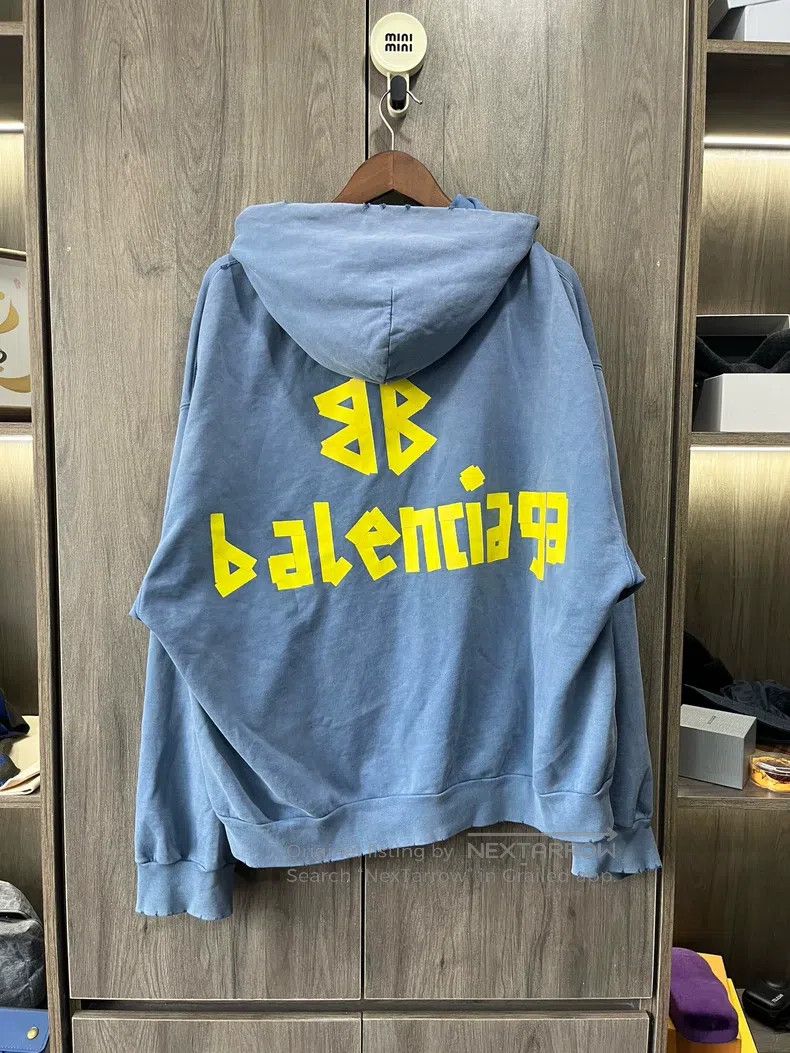 Balenciaga Balenciaga Haze Blue Tape Letter Hoodie Size US M / EU 48-50 / 2 - 3 Thumbnail