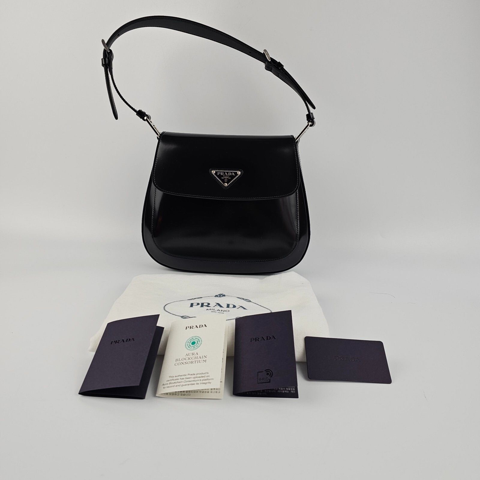 Prada PRADA Cleo Medium $3500 Black Brushed Leather Shoulder Bag N Size ONE SIZE - 2 Thumbnail