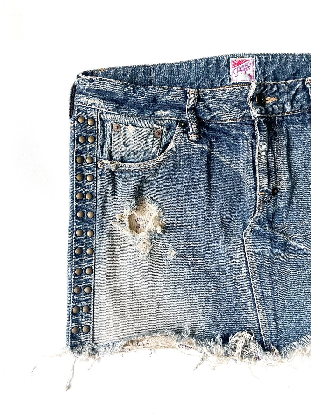 Prps PRPS Women Distressed Mini Denim Skirt Rivets Japan Size 29 Size 32" / US 10 / IT 46 - 2 Thumbnail
