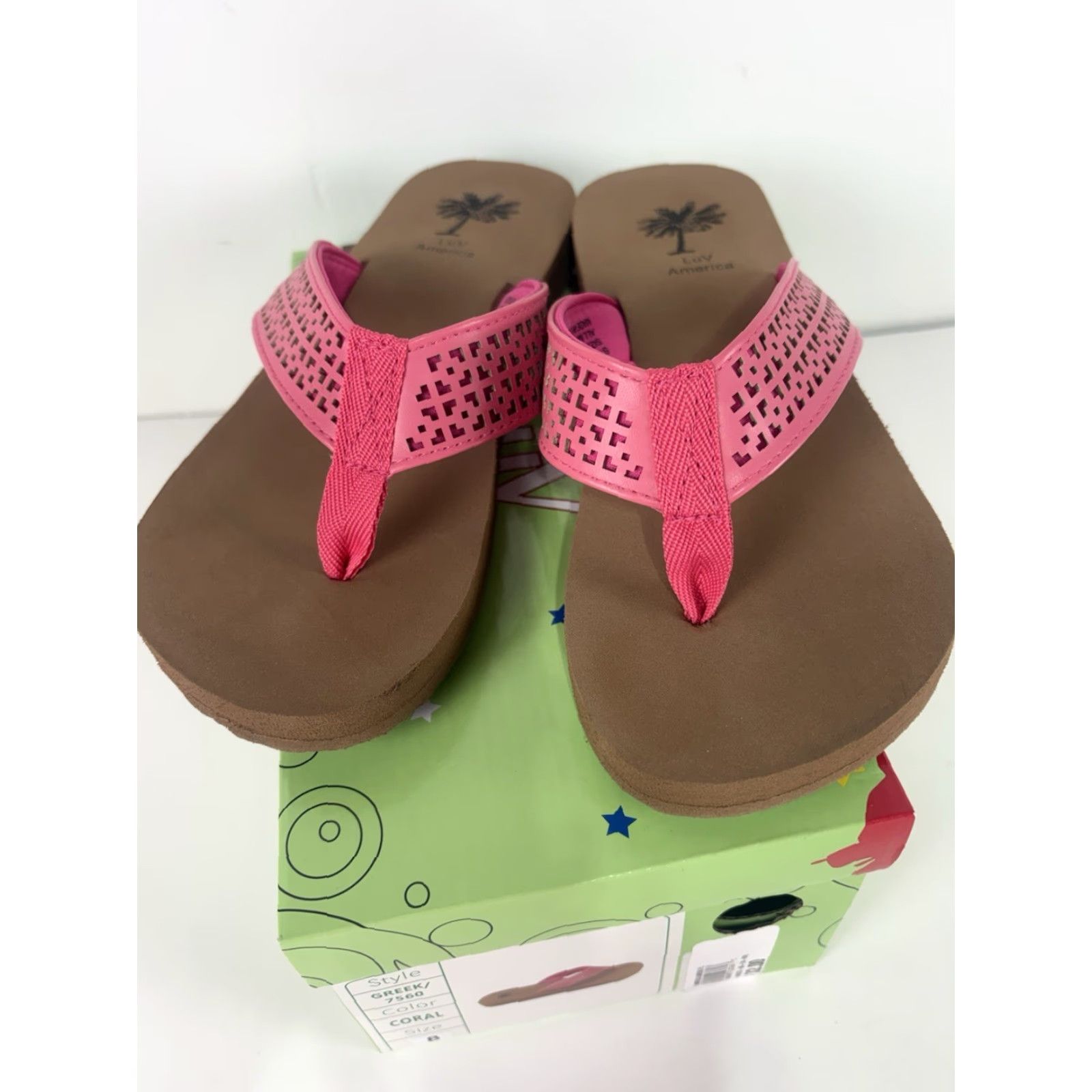 Vintage Luv America Greek Pink Flip Flops Womens Size 8 Sandal Casual Travel Workwear Slip On Flat Size US 8 / IT 38 - 2 Thumbnail