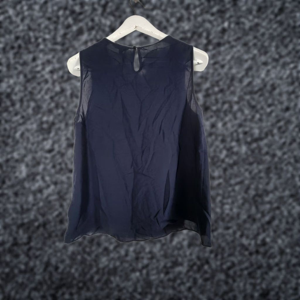Uniqlo Uniqlo Navy Blue Sleeveless Chiffon Blouse Top Large Casual Pleats Women’s Shirt Size L / US 10 / IT 46 - 1 Thumbnail