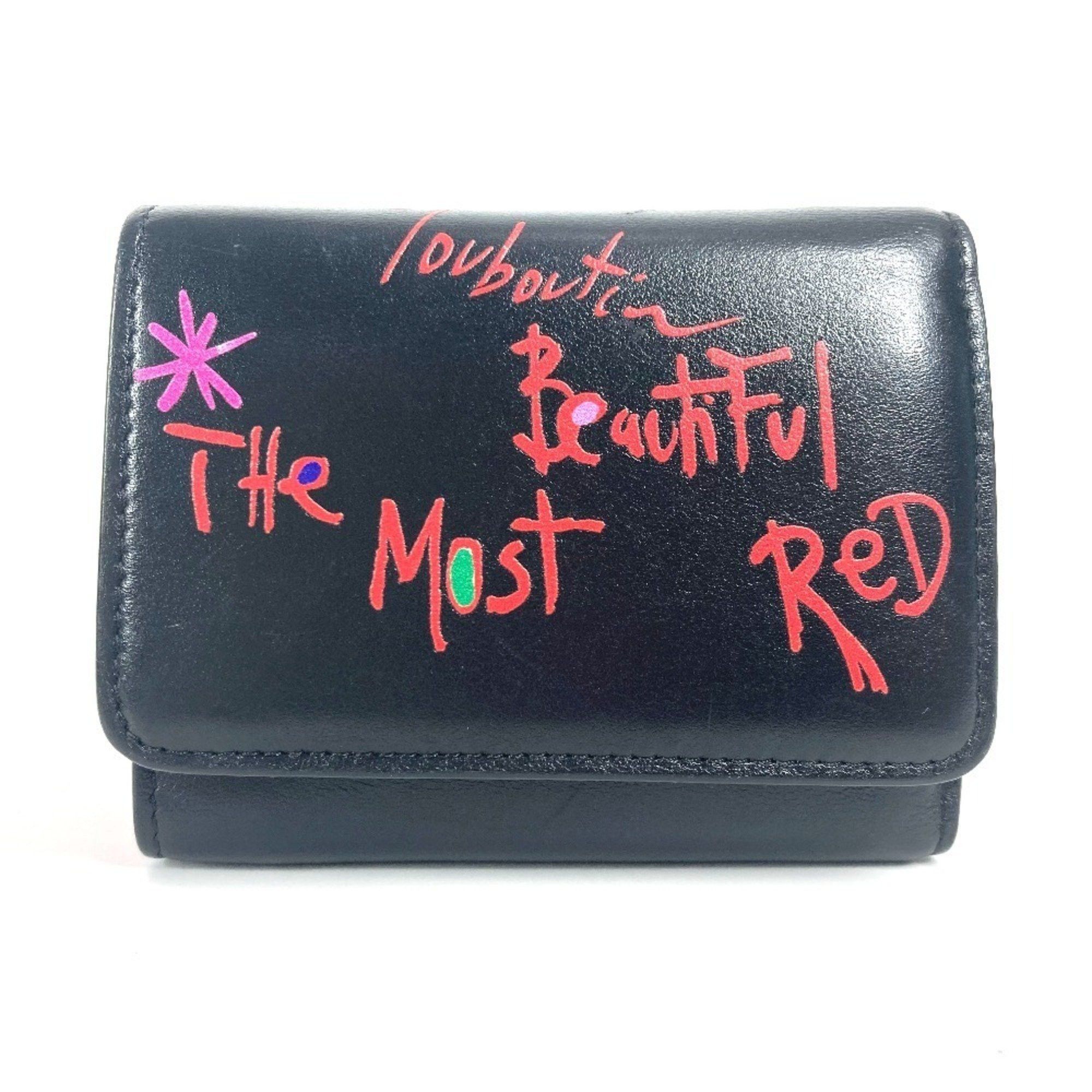 Christian Louboutin 1205105 Rubigaga Compact Wallet Tri-fold Leather Women's Black