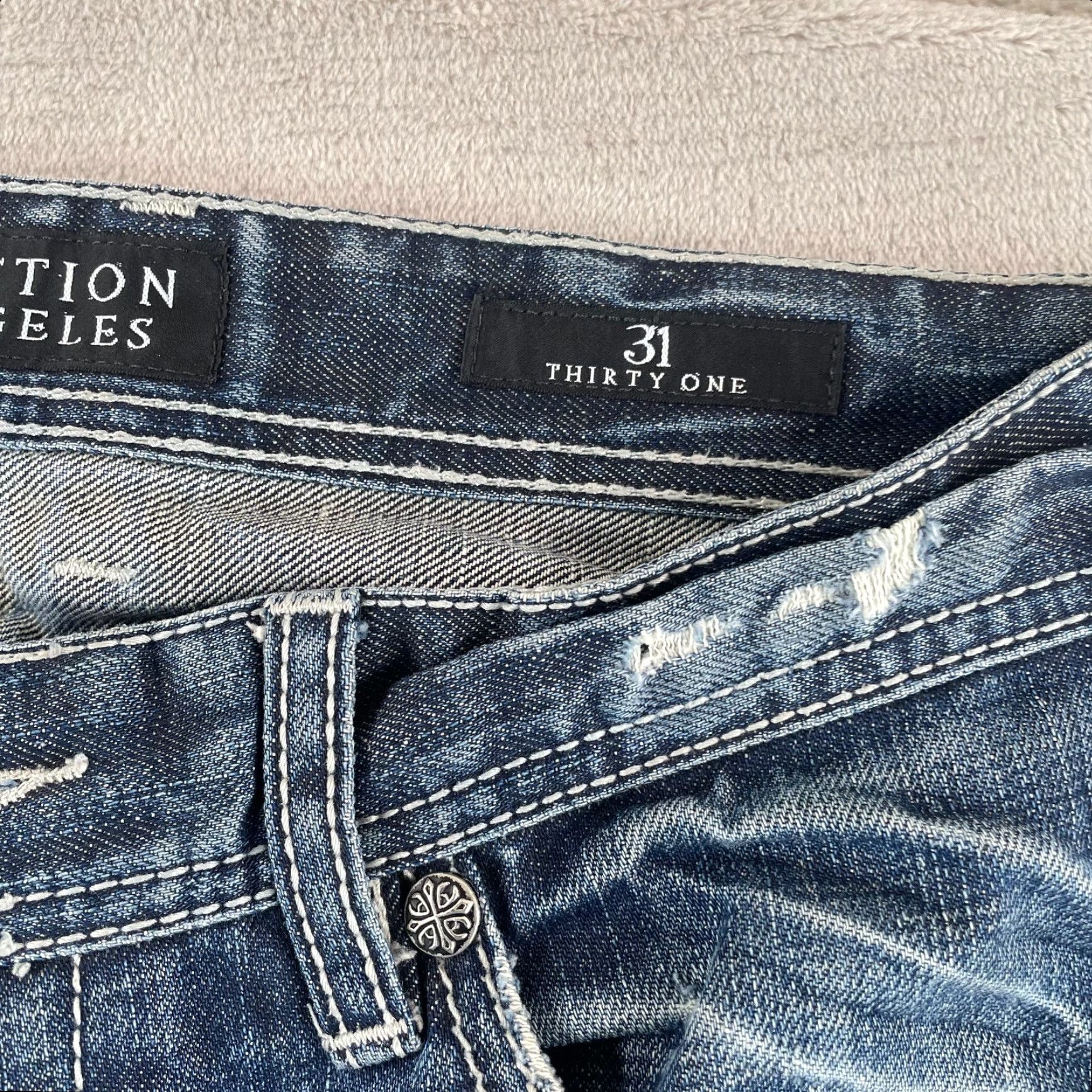 Affliction VINTAGE Affliction Jeans 32x31 Blue Distressed Slim Straight Grunge 90s Mens Size US 32 / EU 48 - 4 Thumbnail