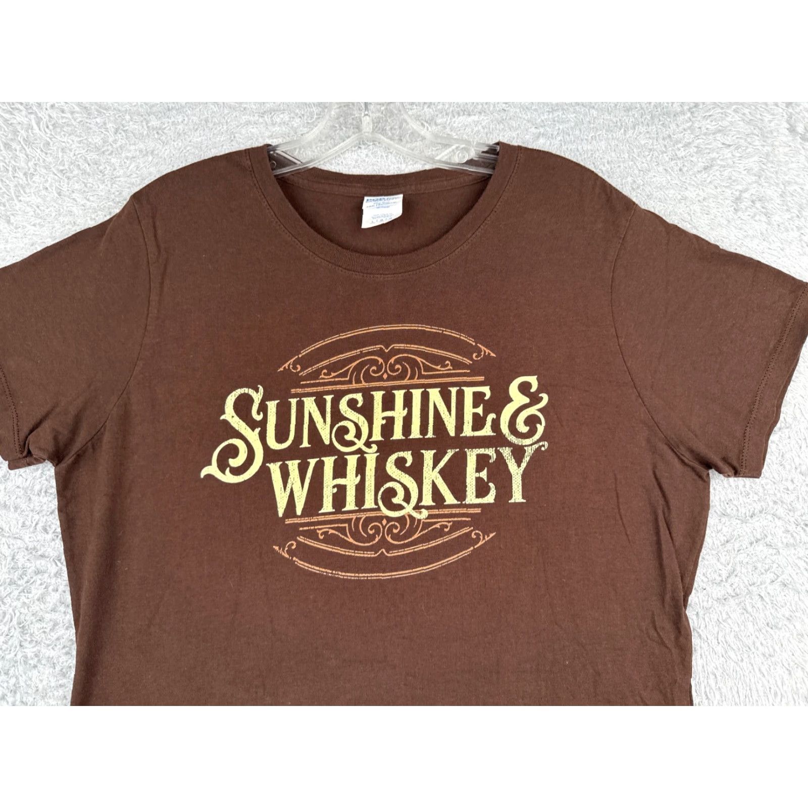 Port & Company Port & Company Shirt Women Large Brown Cotton Crew Neck Sunshine & Whiskey READ Size L / US 10 / IT 46 - 4 Thumbnail