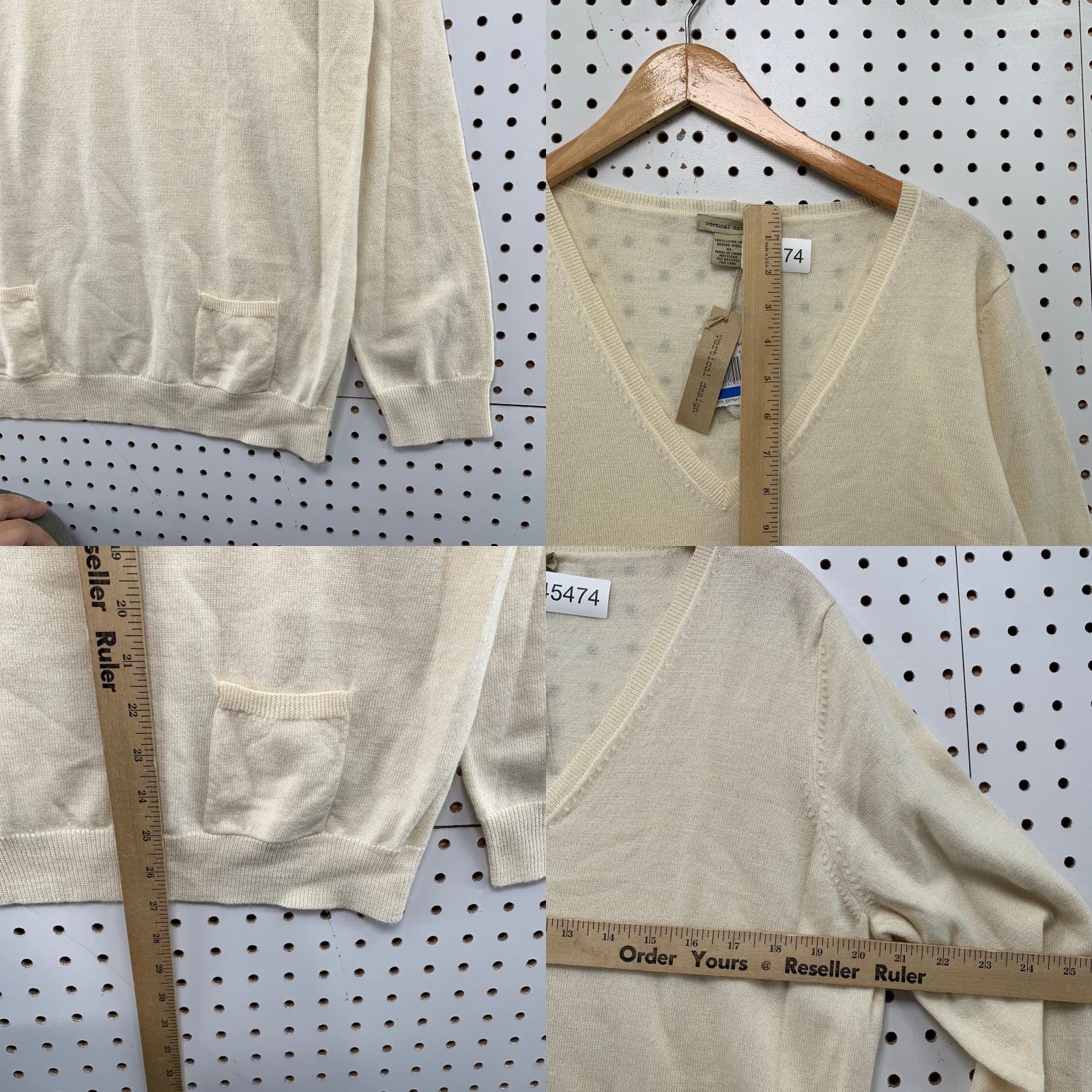 Vintage Vertical Design Sweater Womens XL Ivory Pockets 100% Merino V Neck Size XL / US 12-14 / IT 48-50 - 8 Thumbnail