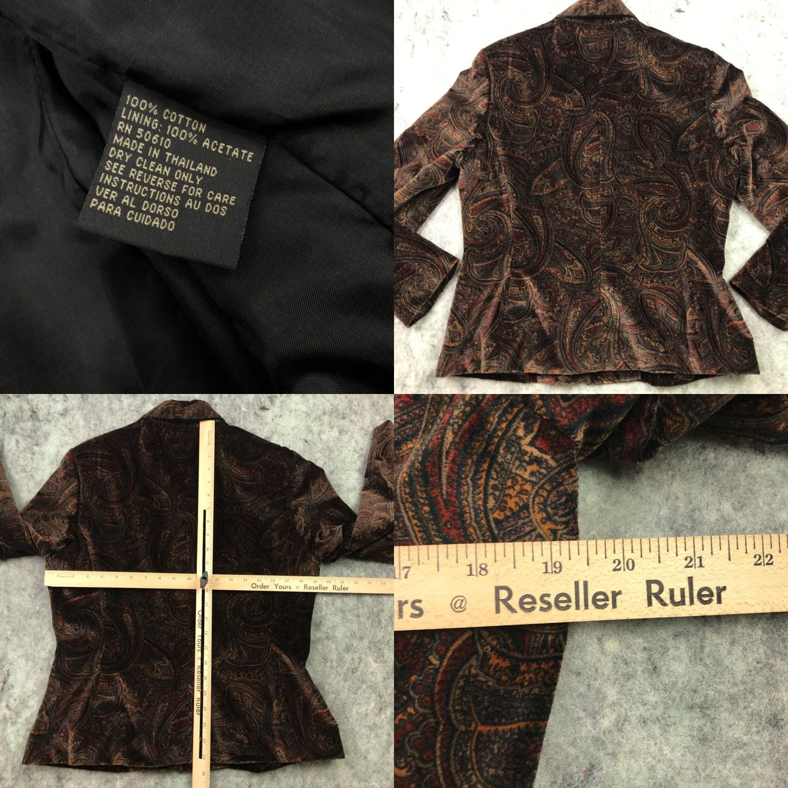 Kasper & Company Womens Paisley Jacket Size 10 Brown Button Up Lined Pockets Casual
