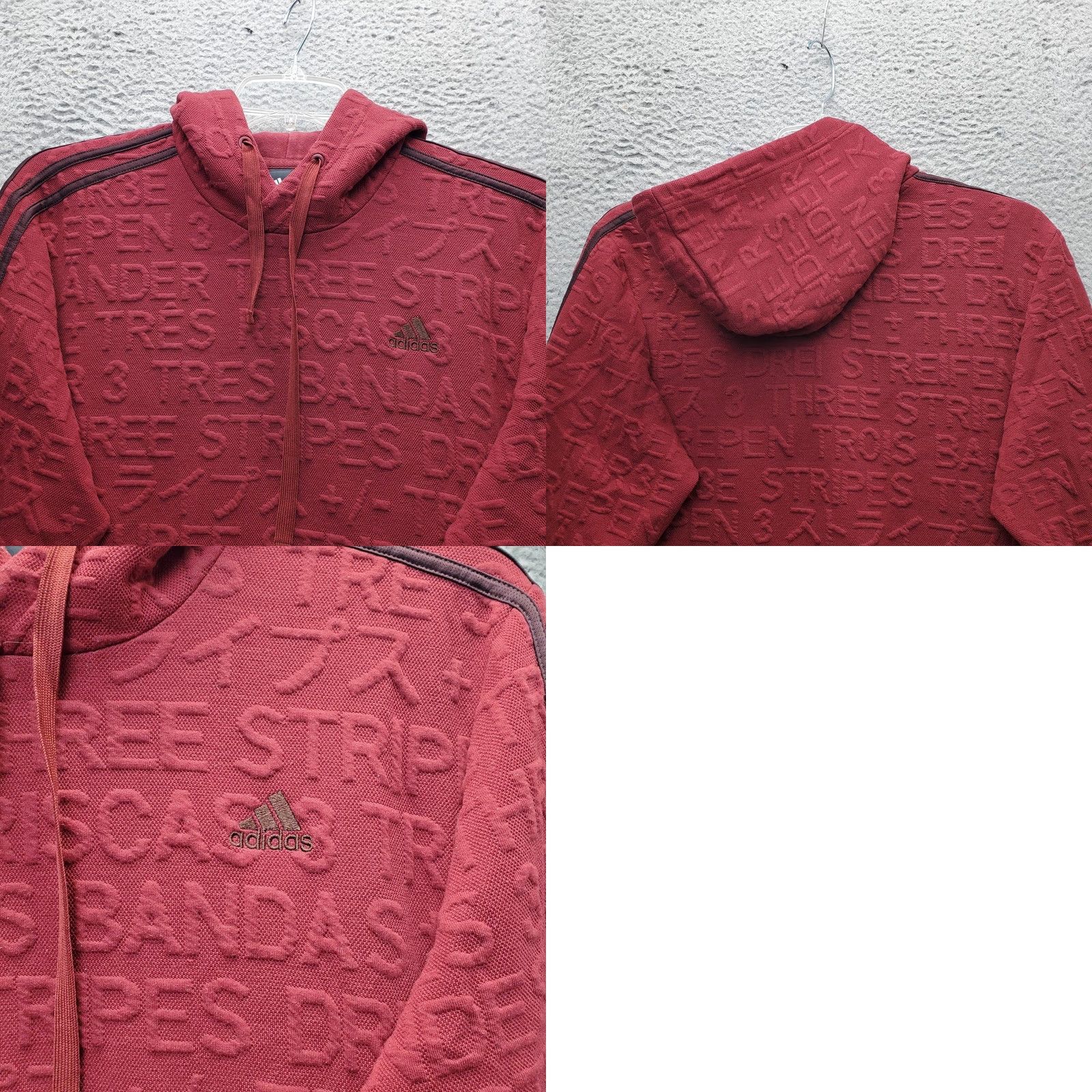 Adidas Adidas Hoodie Mens M Dark Red Embossed 3 Stripes Long Sleeve Pullover Shirt Womens? Size US M / EU 48-50 / 2 - 8 Thumbnail