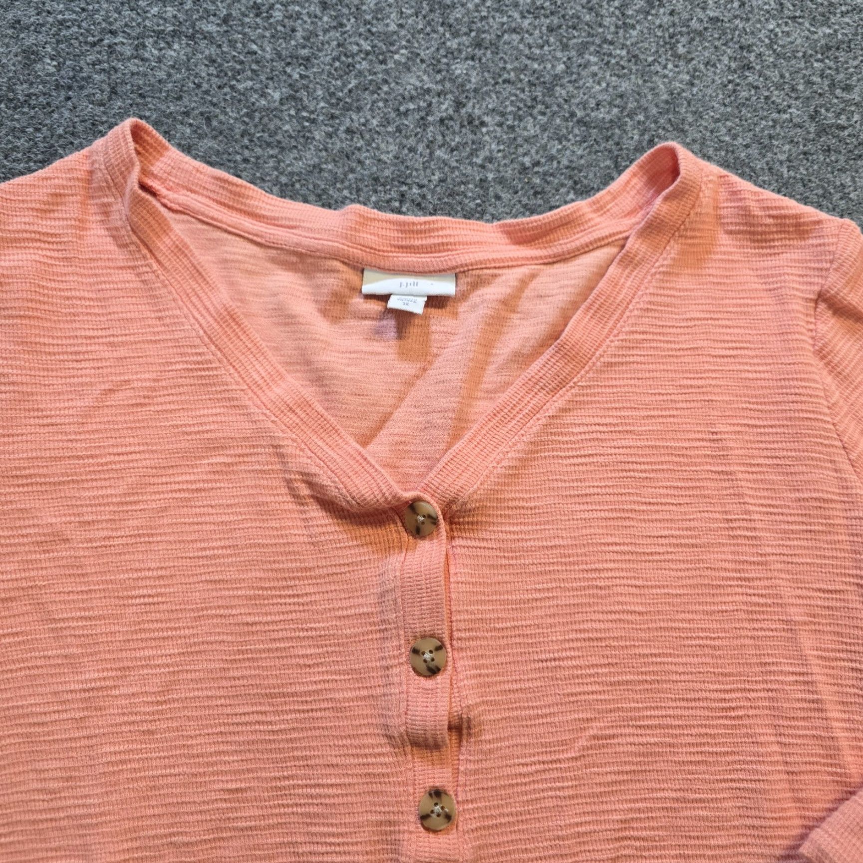 J. Jill J Jill Top Women Size 2X Orange Thermal Henley 3/4 Sleeve Stretch Casual Capsule Size XXL / US 16-18 / IT 52-54 - 2 Thumbnail