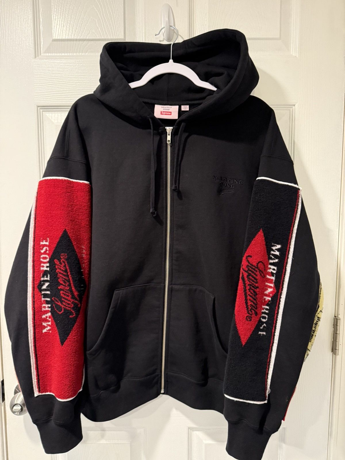 【Supreme x Martine Rose】 Towel Zip Up Hoodie Black - 24FW SUPREME × MARTINE ROSE Towel Zip Up Hooded Sweatshirt Size
