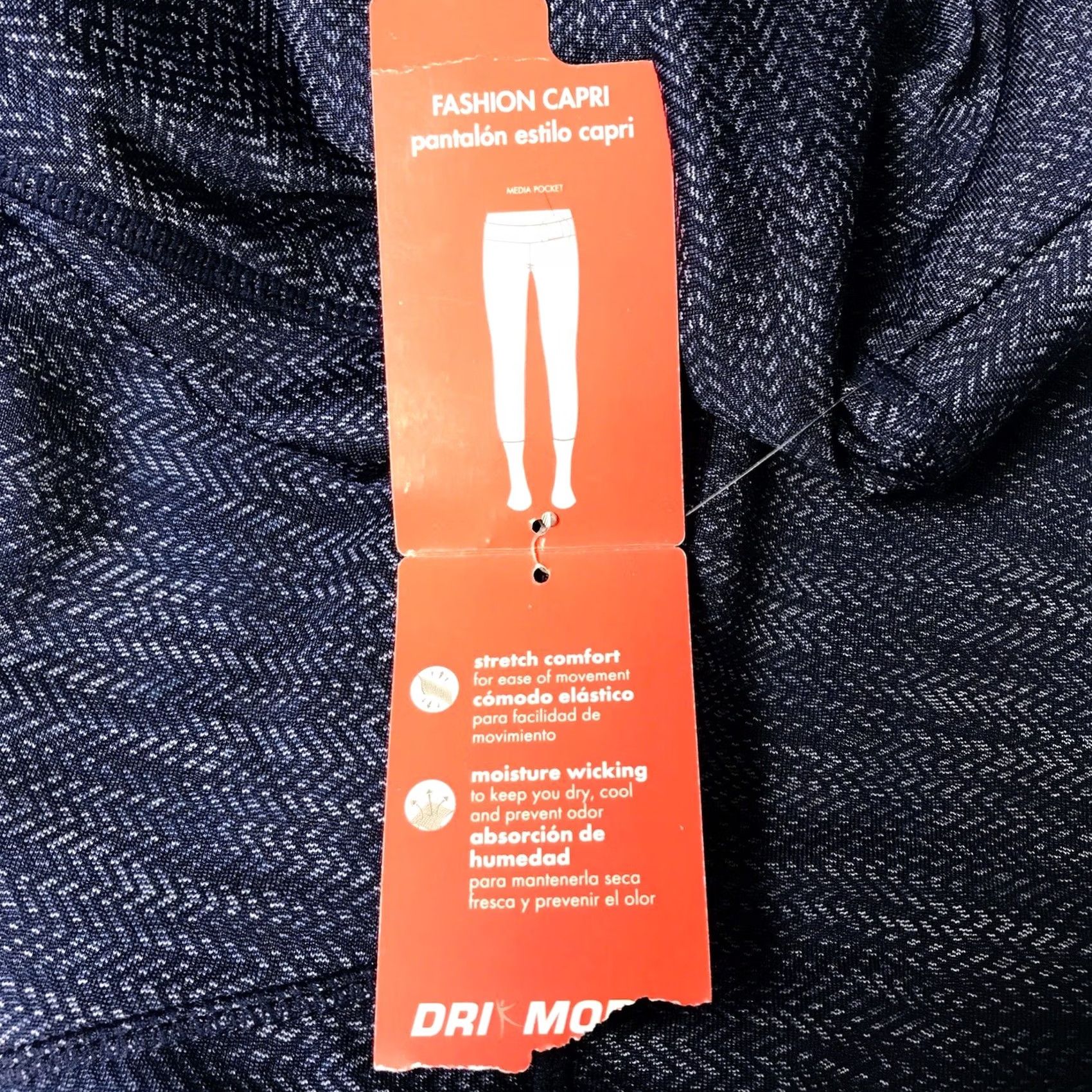 Vintage Danskin Women Capri Leggings S Blue Polyester Blend Spandex Geometric Zigzag Pattern Media Pocket Athletic Activewear Gym Training Size 28" / US 6 / IT 42 - 3 Thumbnail