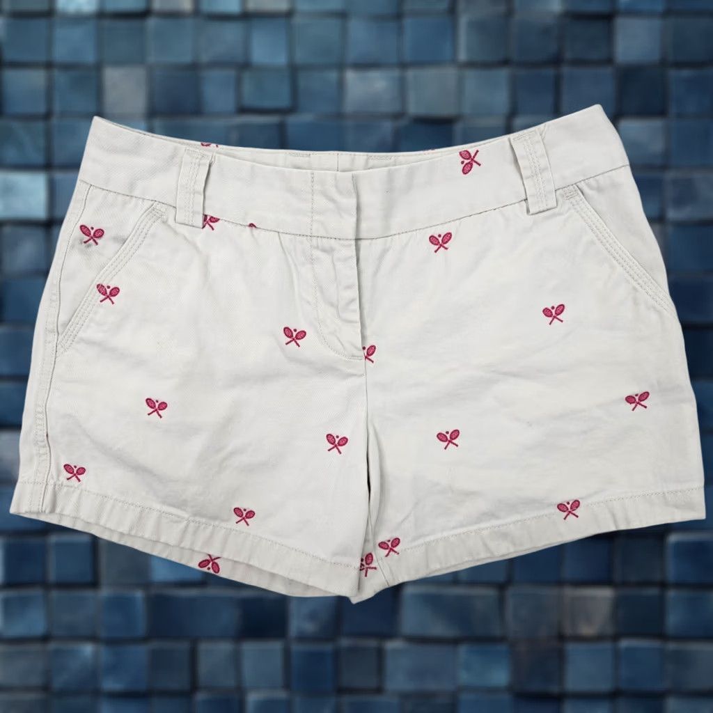 J.Crew J.CREW Chino City Fit Shorts Women 8 Ivory Pink Tennis Embroidery EUC - 32" Waist 4.5" Inseam Size 30" / US 8 / IT 44 - 1 Thumbnail