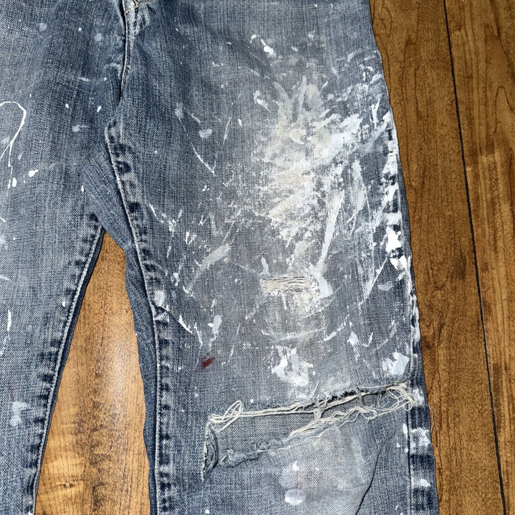 Denime VINTAGE X2 Quality Denim M11 Low Rise Straight Leg Jeans Mens 33 32 Blue Distressed Denim Workwear Size US 33 - 4 Thumbnail