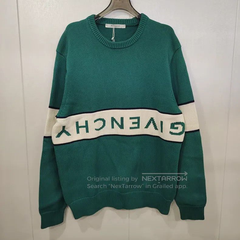 Givenchy Letter Round Neck Colorblock Long Sleeve Sweater