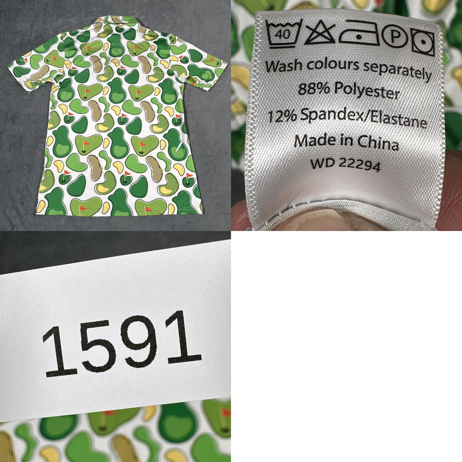 Vintage Royal & Awesome Polo Shirt Mens Medium Green White Golf Course Print Stretch Size US M / EU 48-50 / 2 - 8 Thumbnail