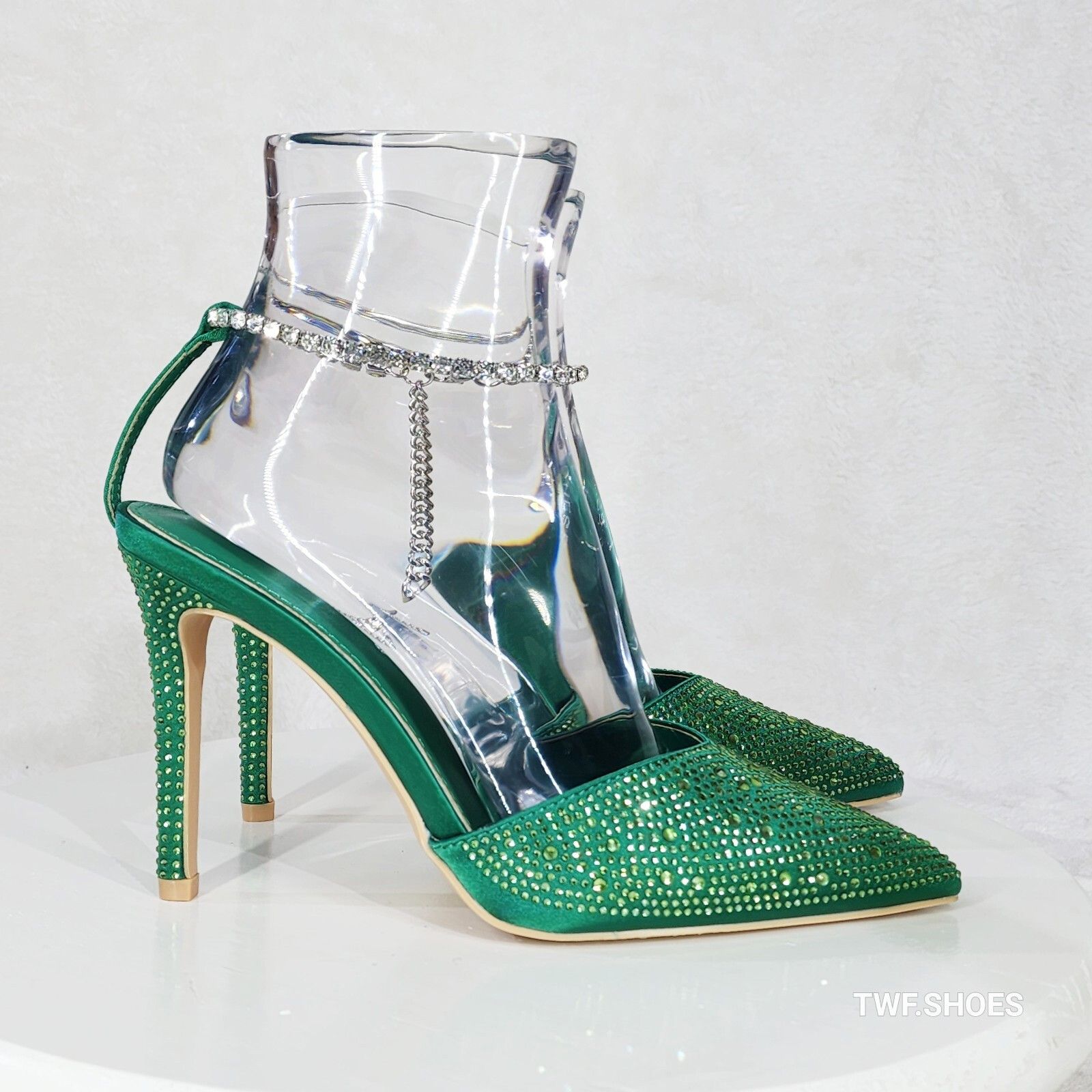 Other Simply Sexy Slip on Ankle Bracelet Green Rhinestone Pointy T Size US 8.5 / IT 38.5 - 4 Thumbnail