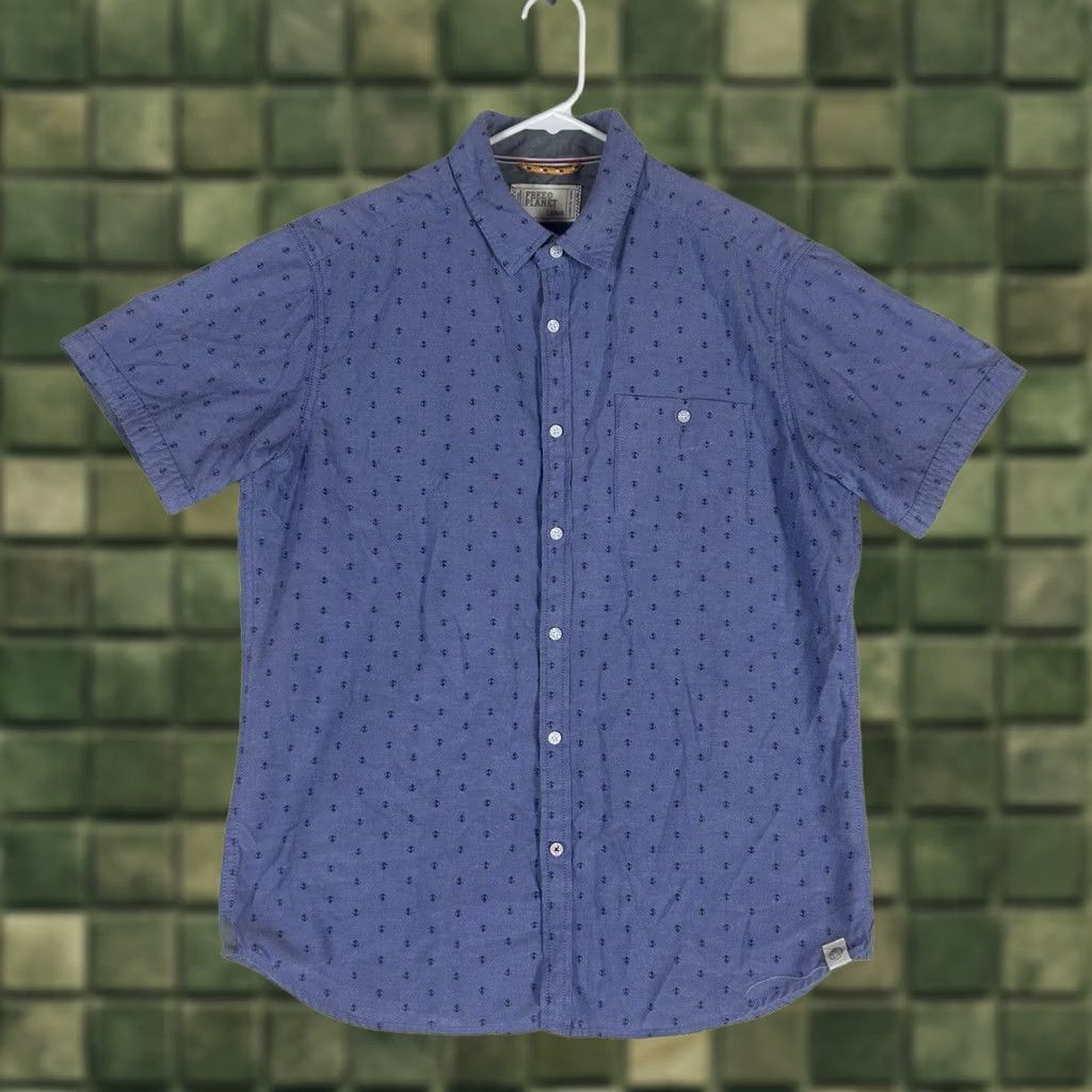 Vintage Free Planet Button-Up Shirt Mens L Blue Casual Boat Anchor All Over Print Size US L / EU 52-54 / 3 - 1 Thumbnail