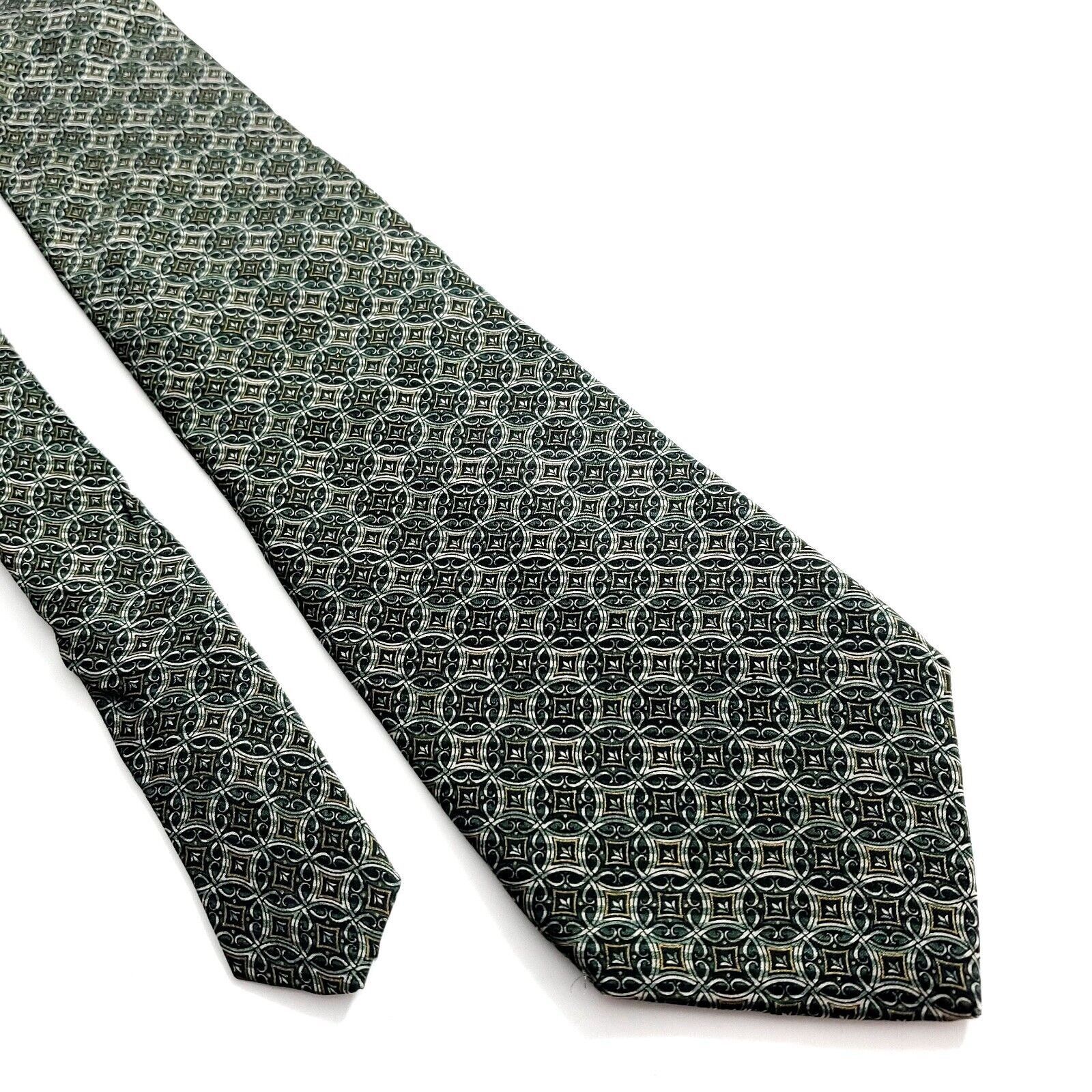 Arrow Arrow Green Tan Geometric Print Silk Tie Size ONE SIZE - 1 Thumbnail