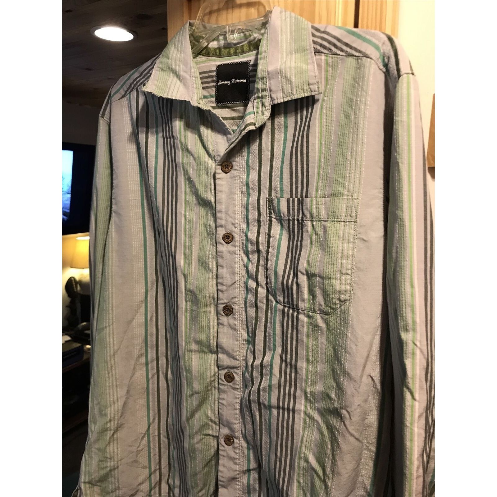 Tommy Bahama Tommy Bahama Mens M Striped Silk Blend Button Hawaiian Shirt Size US M / EU 48-50 / 2 - 5 Thumbnail