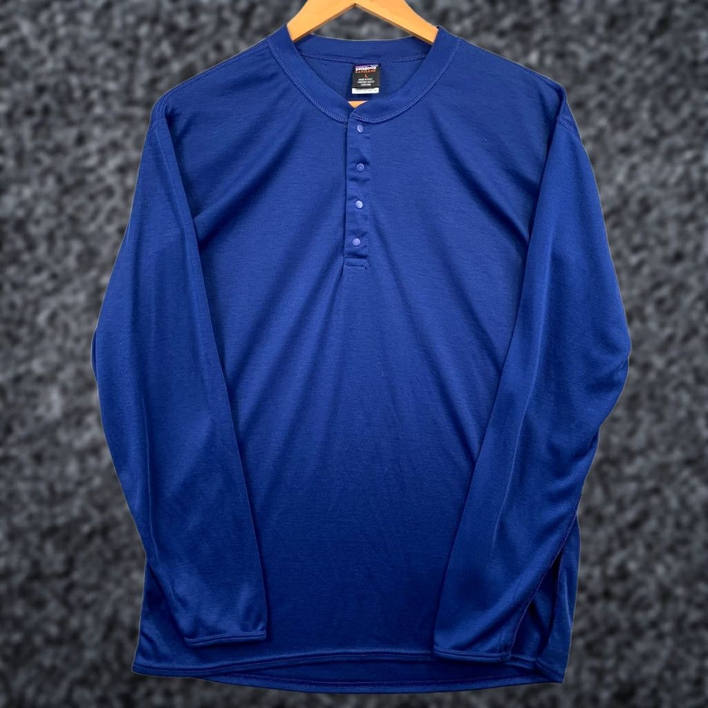 Patagonia Henley Capilene Long Sleeve Shirt Mens L Royal Blue Usa Made Moisture Wicking Breathable Quick Dry Performance Base Layer Solid in Gray, Men's