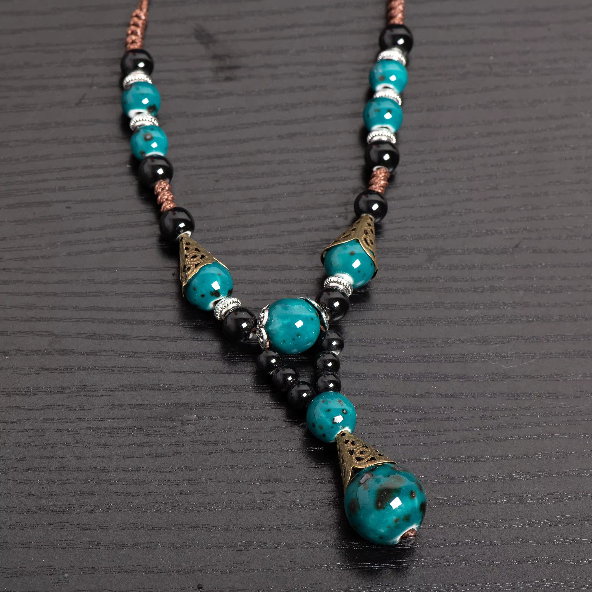 Jewelry Handmade Blue Ceramic Bead Necklace Size ONE SIZE - 2 Thumbnail
