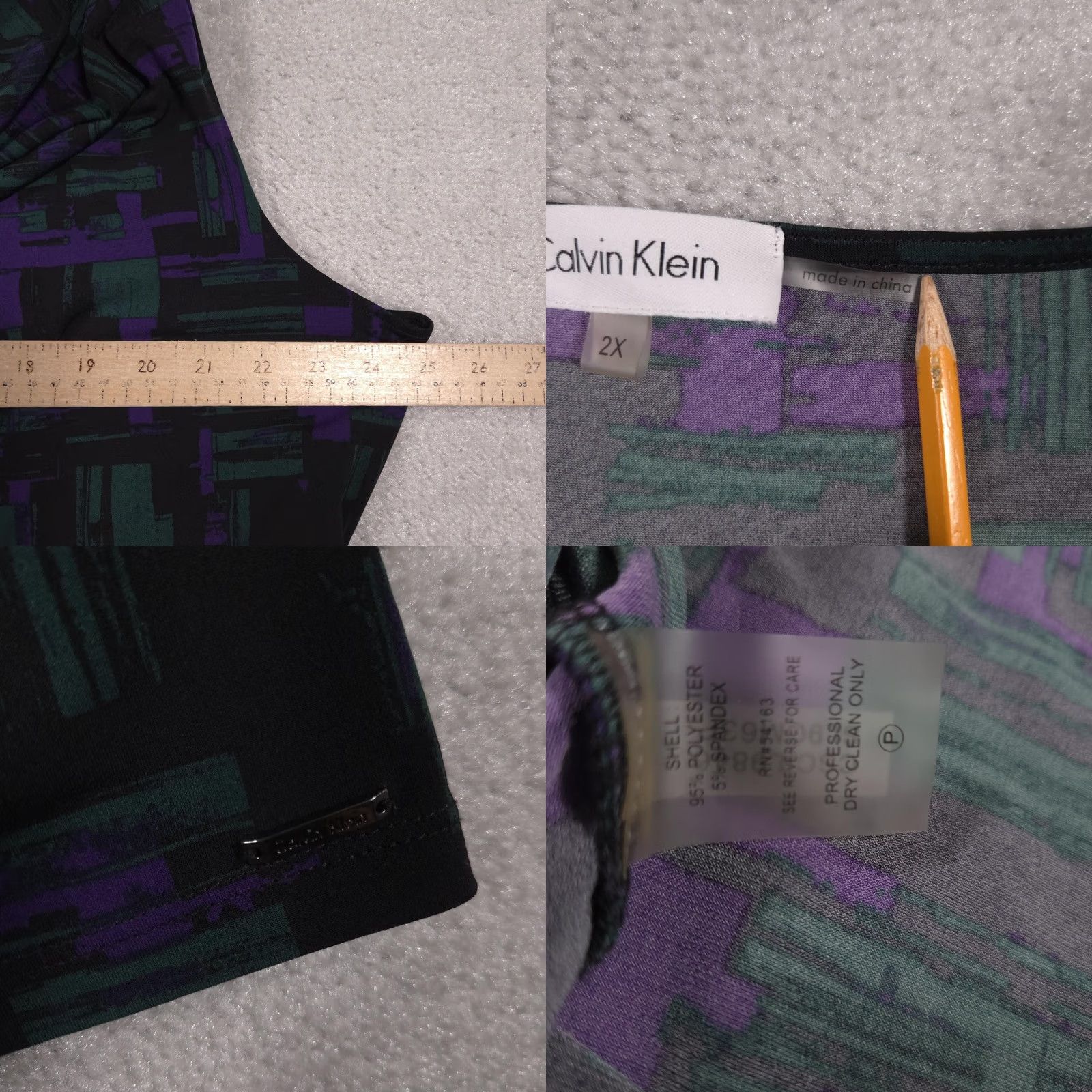 Calvin Klein Calvin Klein Top Womens 2X Black Purple Green Cowl Neck Sleeveless Blouse Size XXL / US 16-18 / IT 52-54 - 8 Thumbnail