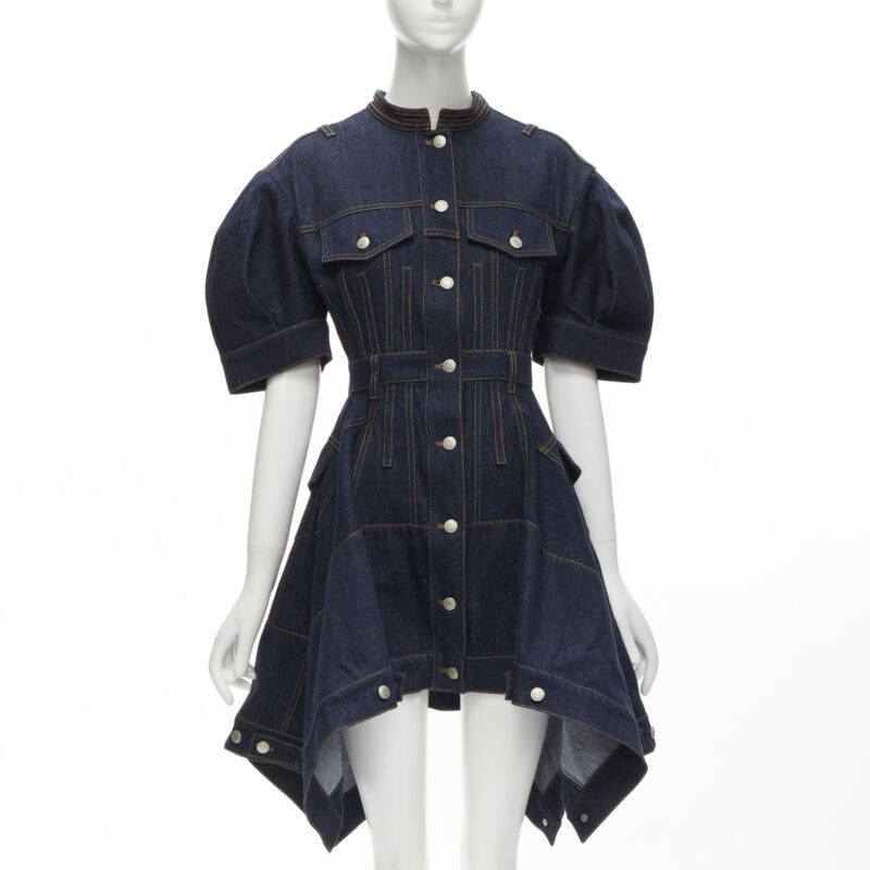 Alexander McQueen ALEXANDER MCQUEEN 2022 indigo blue denim corset rounded sleeve dress IT38 XS Size XS / US 0-2 / IT 36-38 - 1 Thumbnail