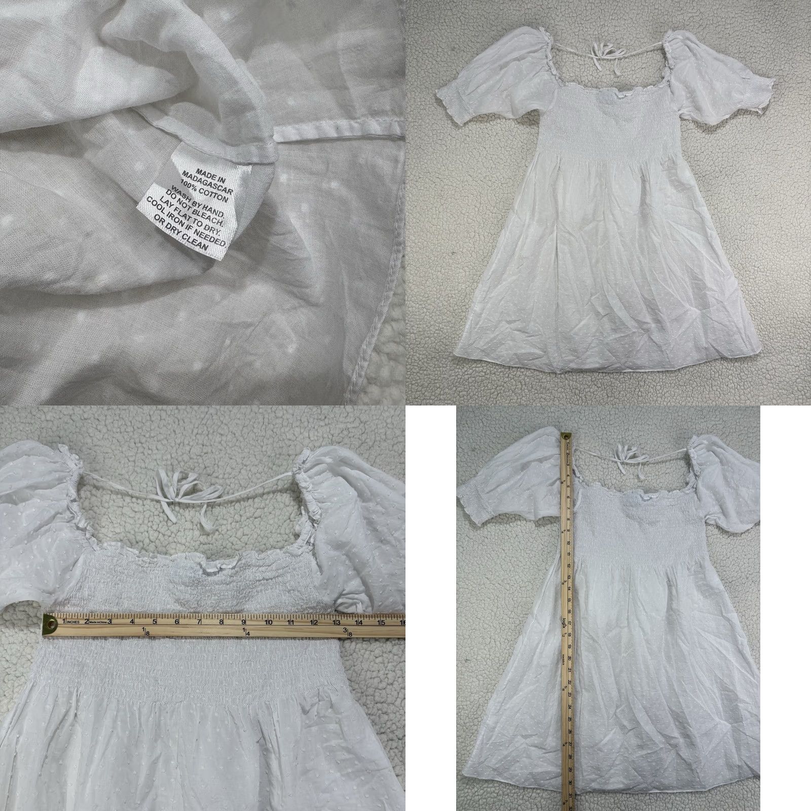 Vintage Hill House Mini Dress White Swiss Dot Puff Short Sleeve Small SMocked Puff Short Sleeve Crew? Size 28" / US 6 / IT 42 - 8 Thumbnail