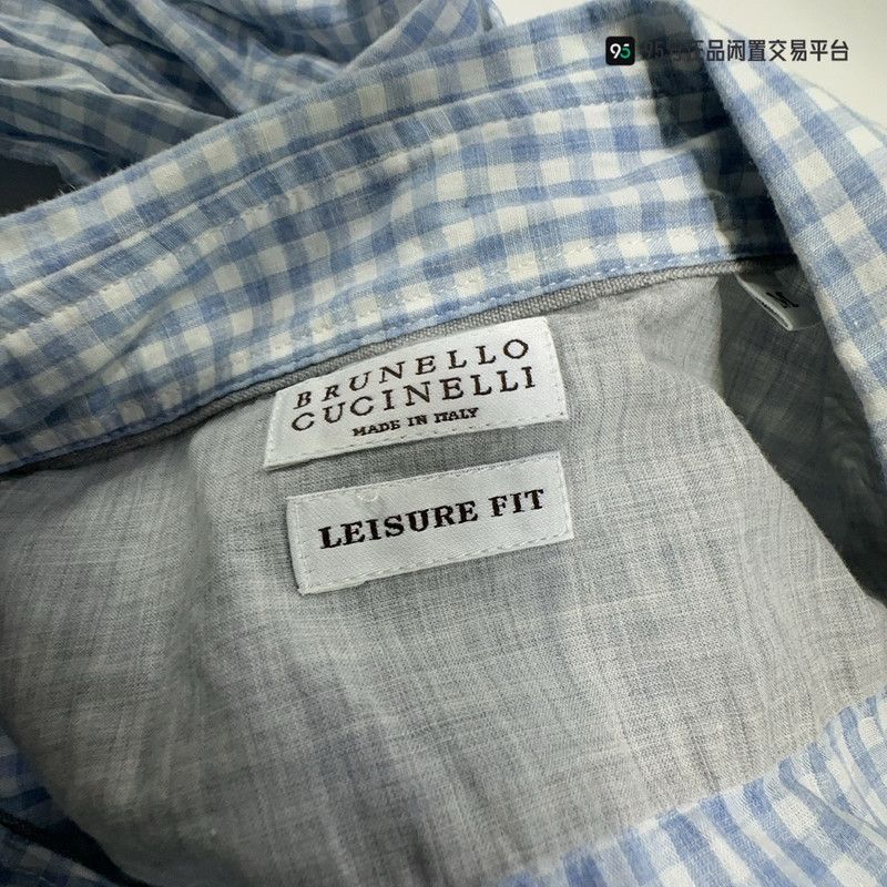 Brunello Cucinelli Brunello Cucinelli Men's Blue Check Long-Sleeve Shirt Size US M / EU 48-50 / 2 - 1 Thumbnail
