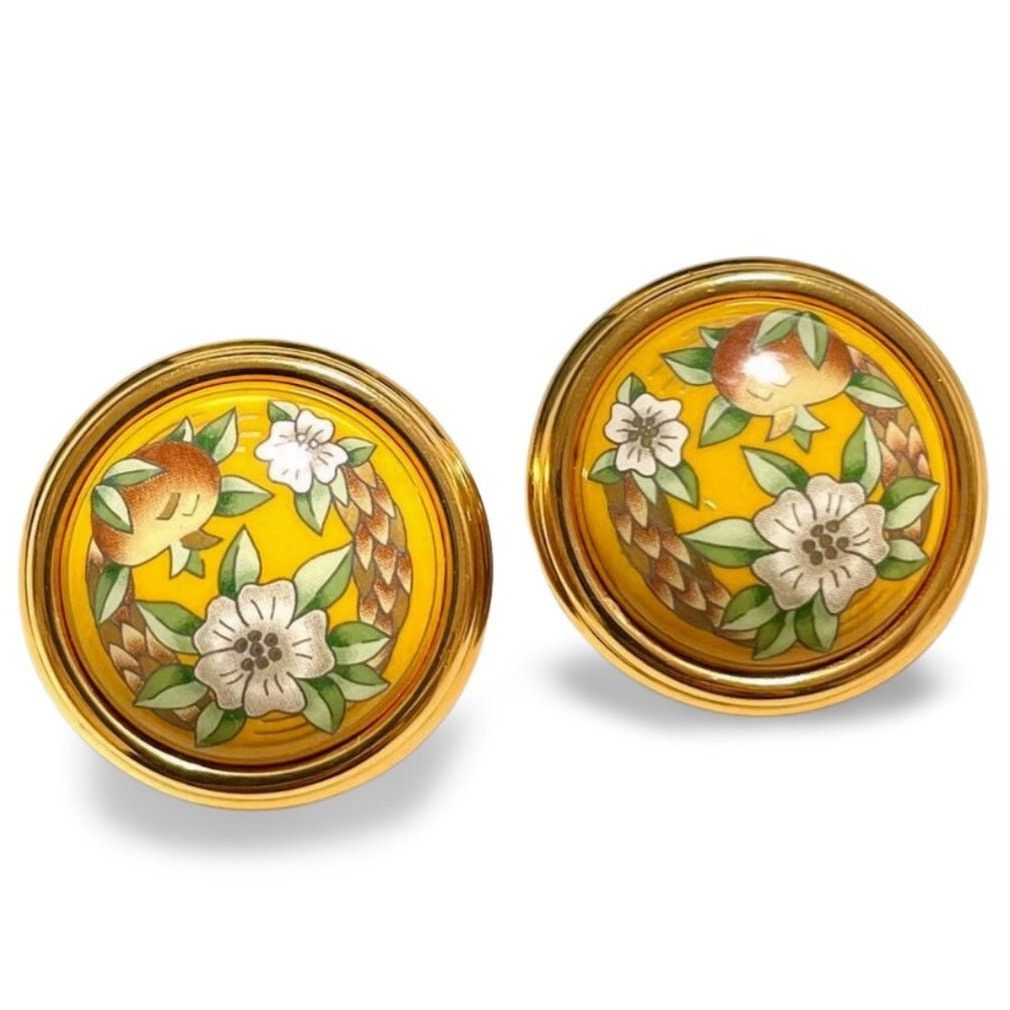 Hermes Vintage Hermes flower enamel yellow round earrings Size ONE SIZE - 4 Thumbnail