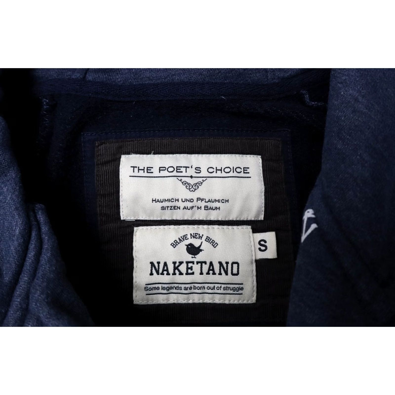 Vintage Naketano Sweatshirt Women's SMALL Navy Blue Patterned Logo Pocket Hooded Size S / US 4 / IT 40 - 7 Thumbnail
