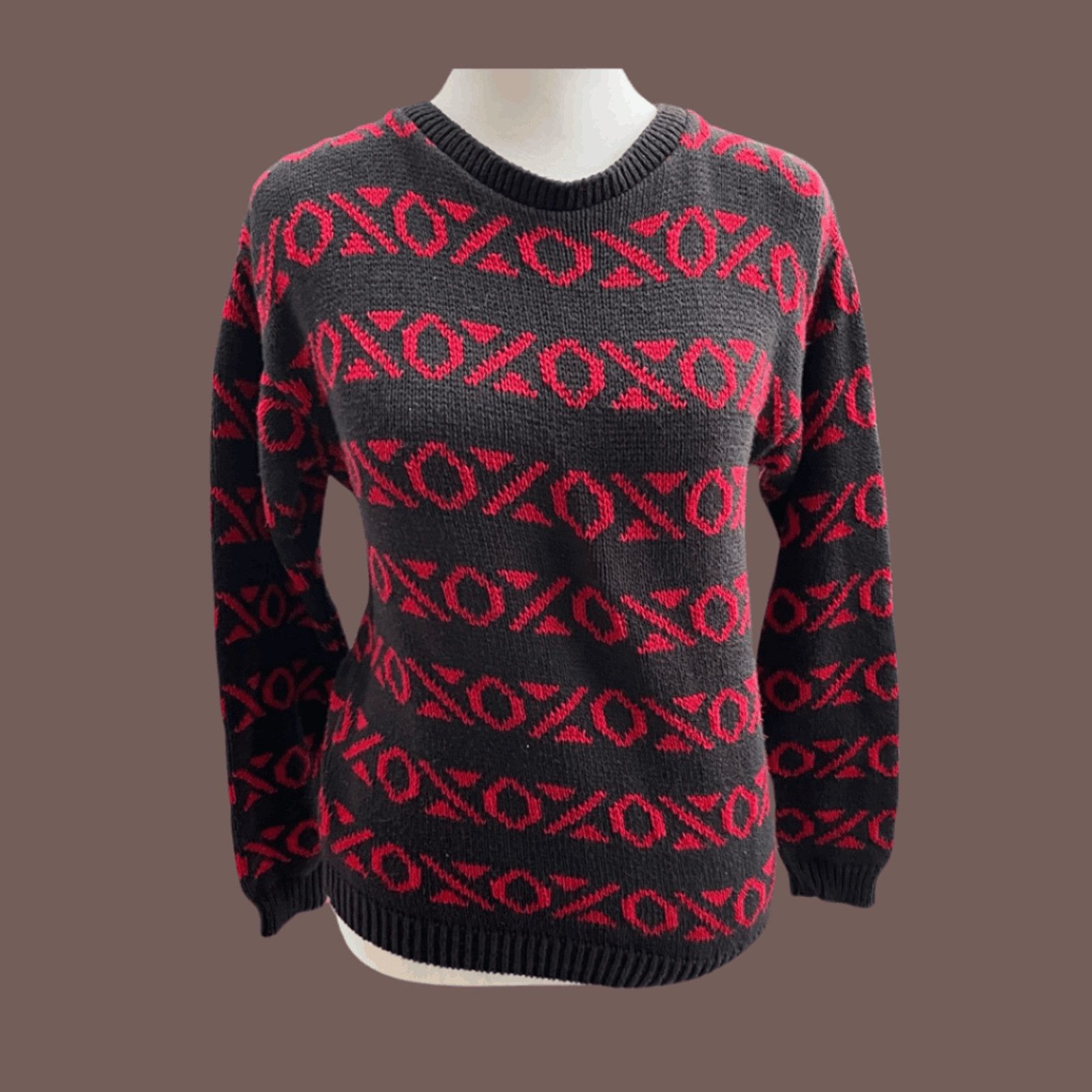 Vintage VTG Knit Sweater | Cambridge XOXO Red Black 90s Grandpa Fit Size US S / EU 44-46 / 1 - 1 Thumbnail