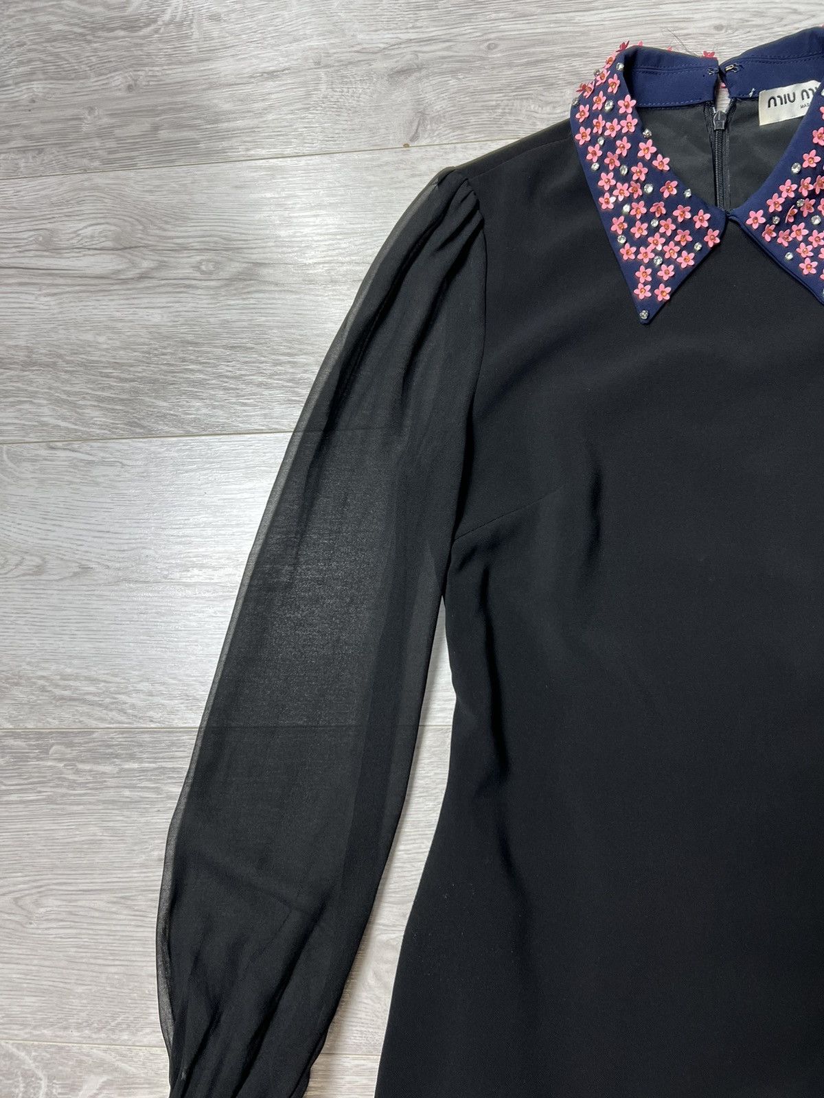 Miu Miu Rare MIU MIU Dress With Flowers On The Collar & Mesh Sleeves Size M / US 6-8 / IT 42-44 - 6 Thumbnail