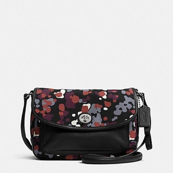 image of Coach Park Violet Splatter Flap Crossbody Handbag Adjustable in Black, Women's