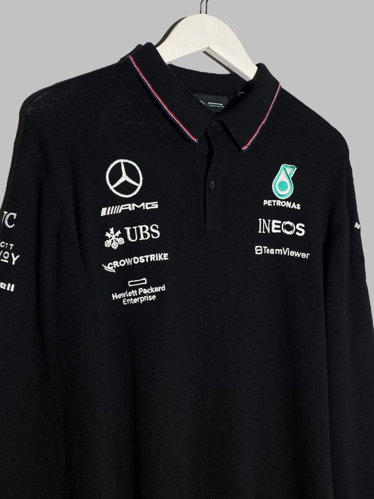 Mercedes-Benz 🔥 MERCEDES F1 LONG SLEEVE POLO RACING TOMMY BOSS VIBES Size US XL / EU 56 / 4 - 3 Thumbnail
