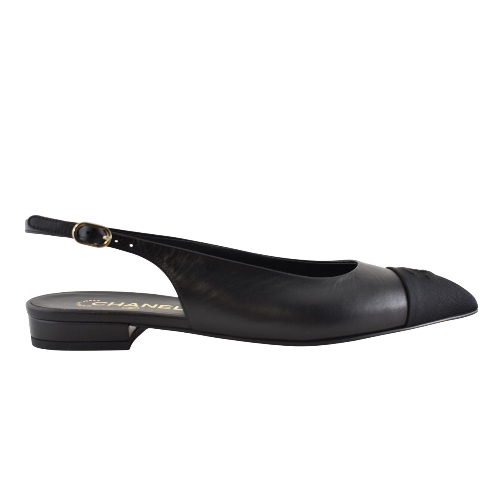 Chanel Chanel 24A Black Leather CC Logo Slingback Ballet Flat 38.5 Size US 8.5 / IT 38.5 - 1 Thumbnail