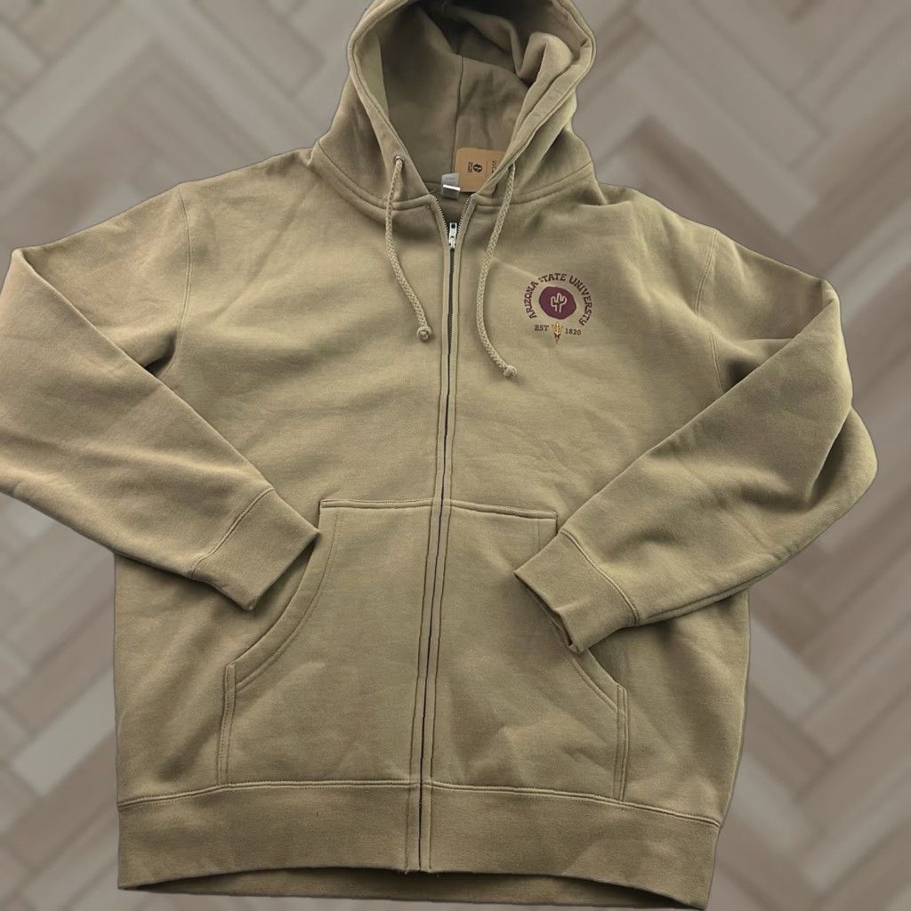 Vintage VINTAGE USCAPE Arizona State University Full Zip Hoodie Sweatshirt Men L Tan University 90s Mens Size US L / EU 52-54 / 3 - 1 Thumbnail