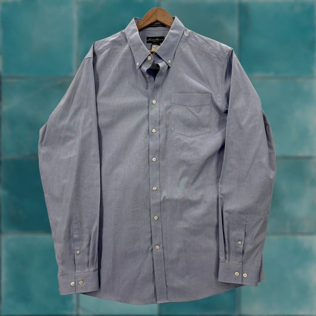 Eddie Bauer Eddie Bauer Mens XLT Blue Solid Long Sleeve Button Down Shirt Wrinkle Resistant Size US XL / EU 56 / 4 - 1 Thumbnail