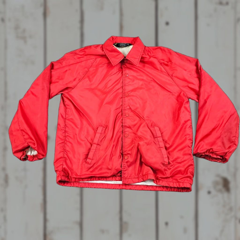 VINTAGE Sears Bomber Jacket Mens Large L Red Nylon Fleece Lined Snap Front Classic Outdoor
