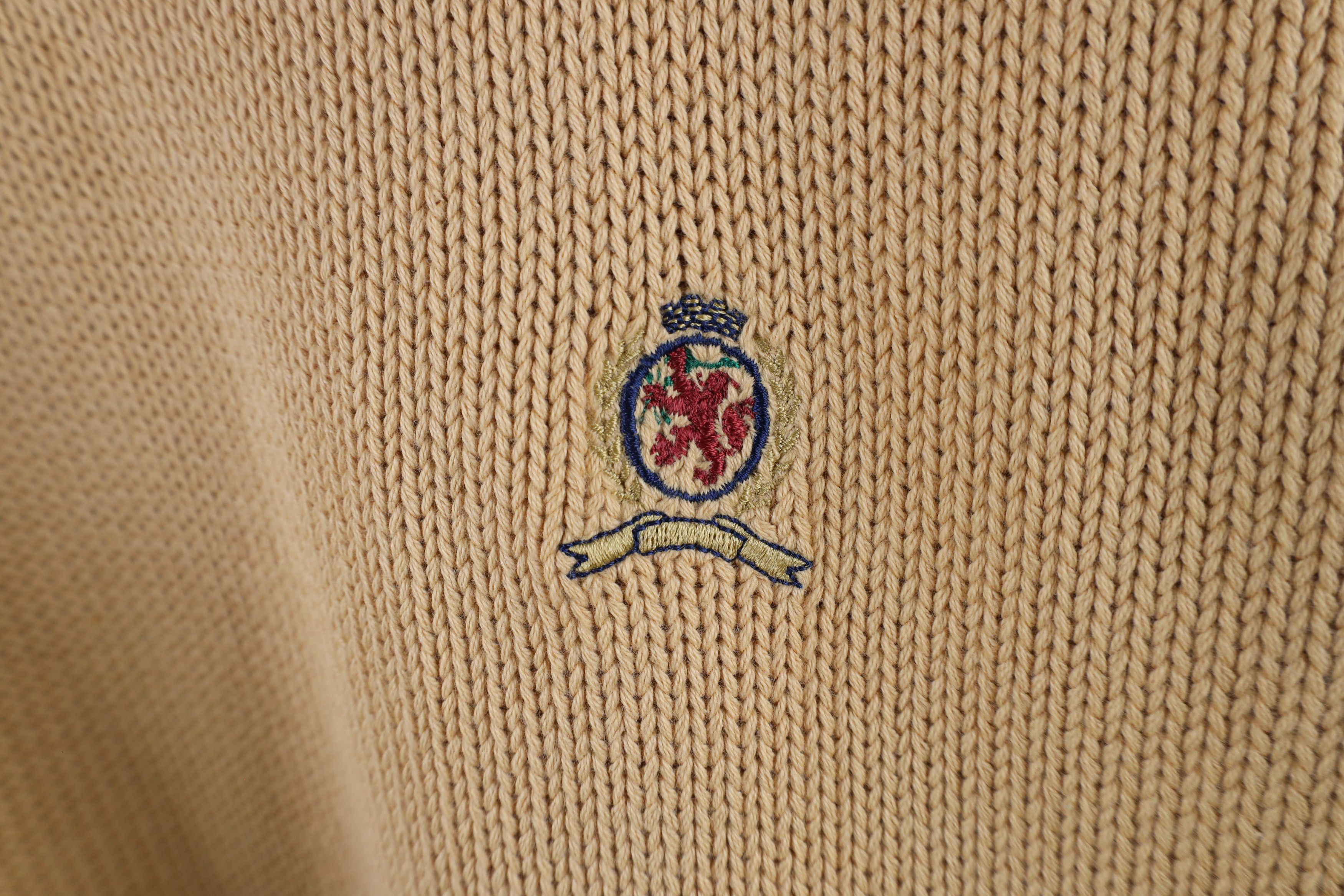 Tommy Hilfiger × Vintage Vintage 90s Tommy Hilfiger Cotton Knit Crewneck Sweater Gold Size US XL / EU 56 / 4 - 4 Thumbnail